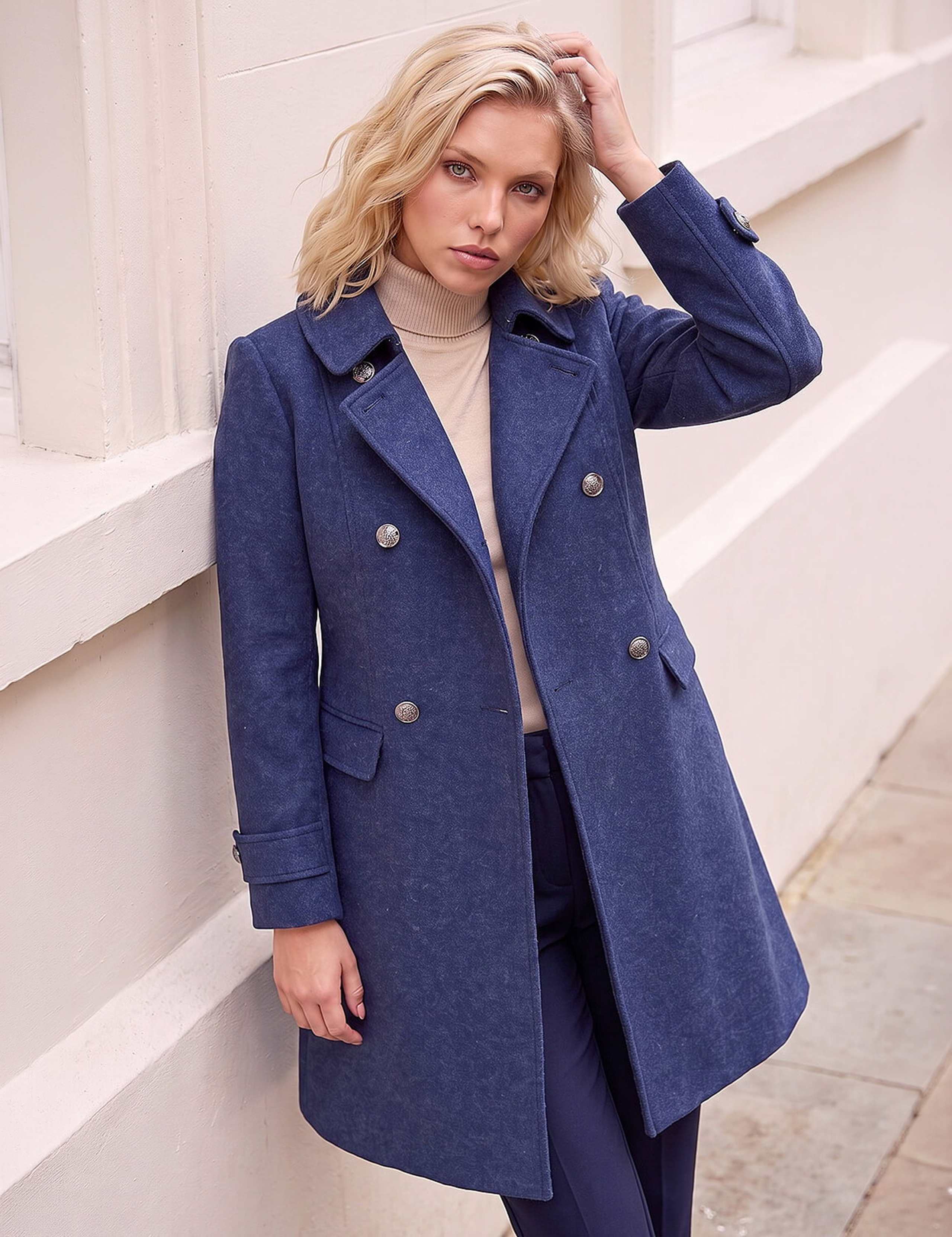 Petite Double Breasted Military Coat