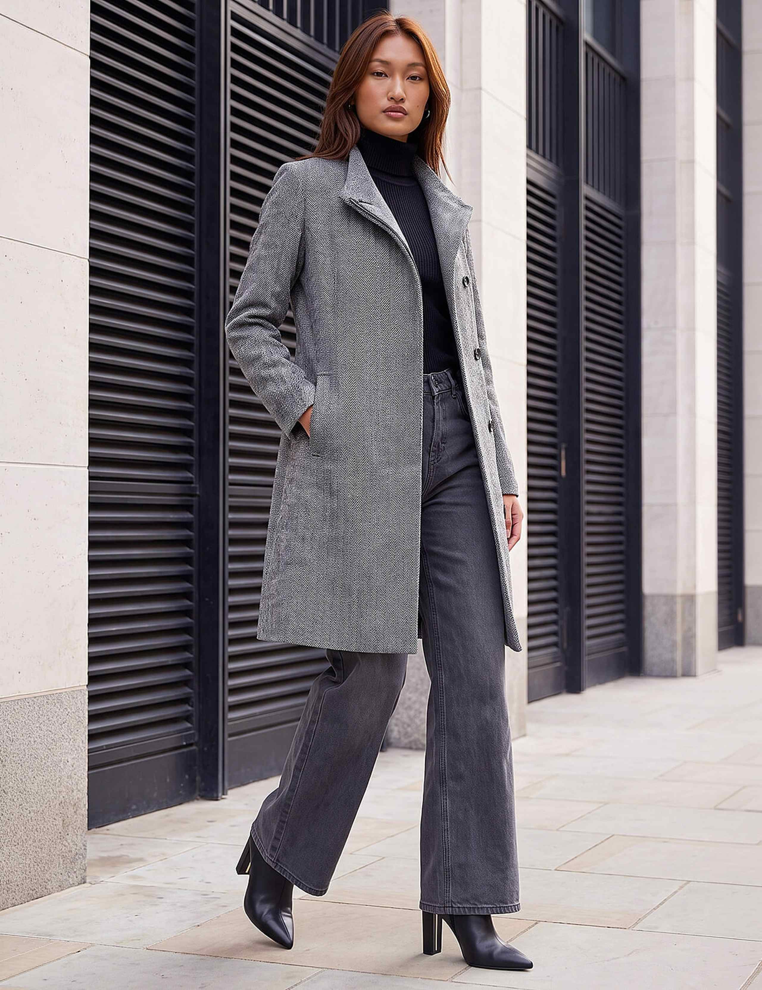 Tweed Funnel Neck Coat