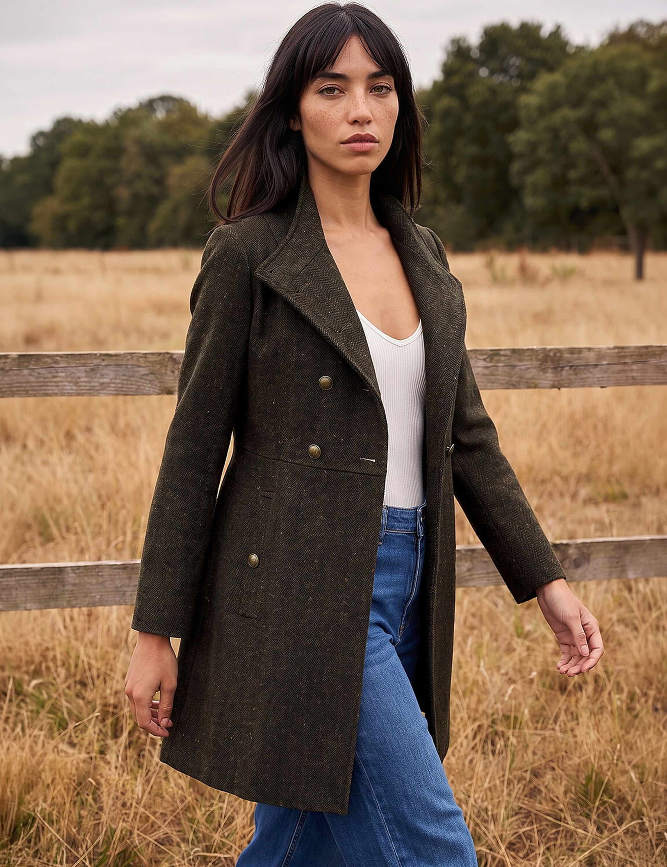 Petite Herringbone Funnel Neck Coat with Wool