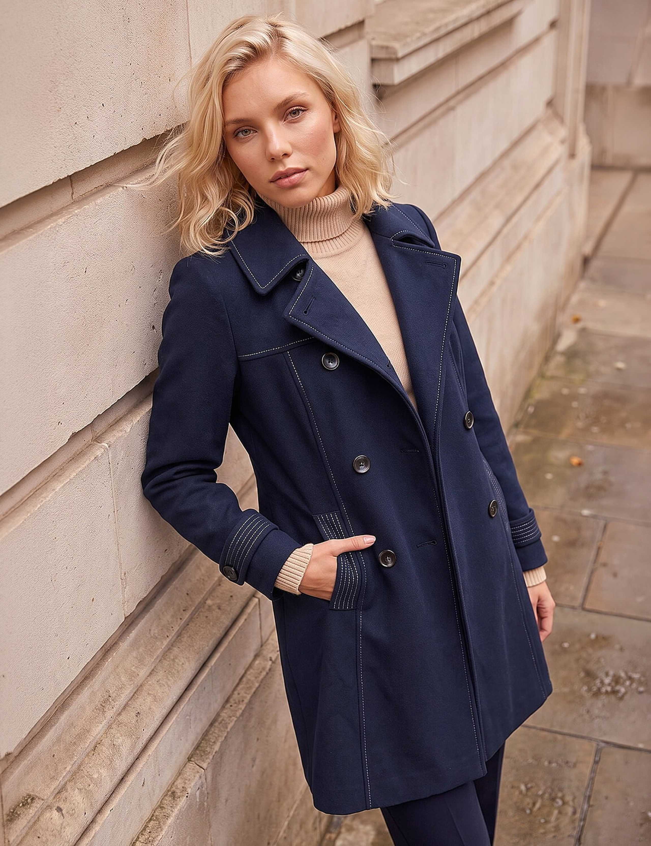 Petite Collared Double Breasted Tailored Coat