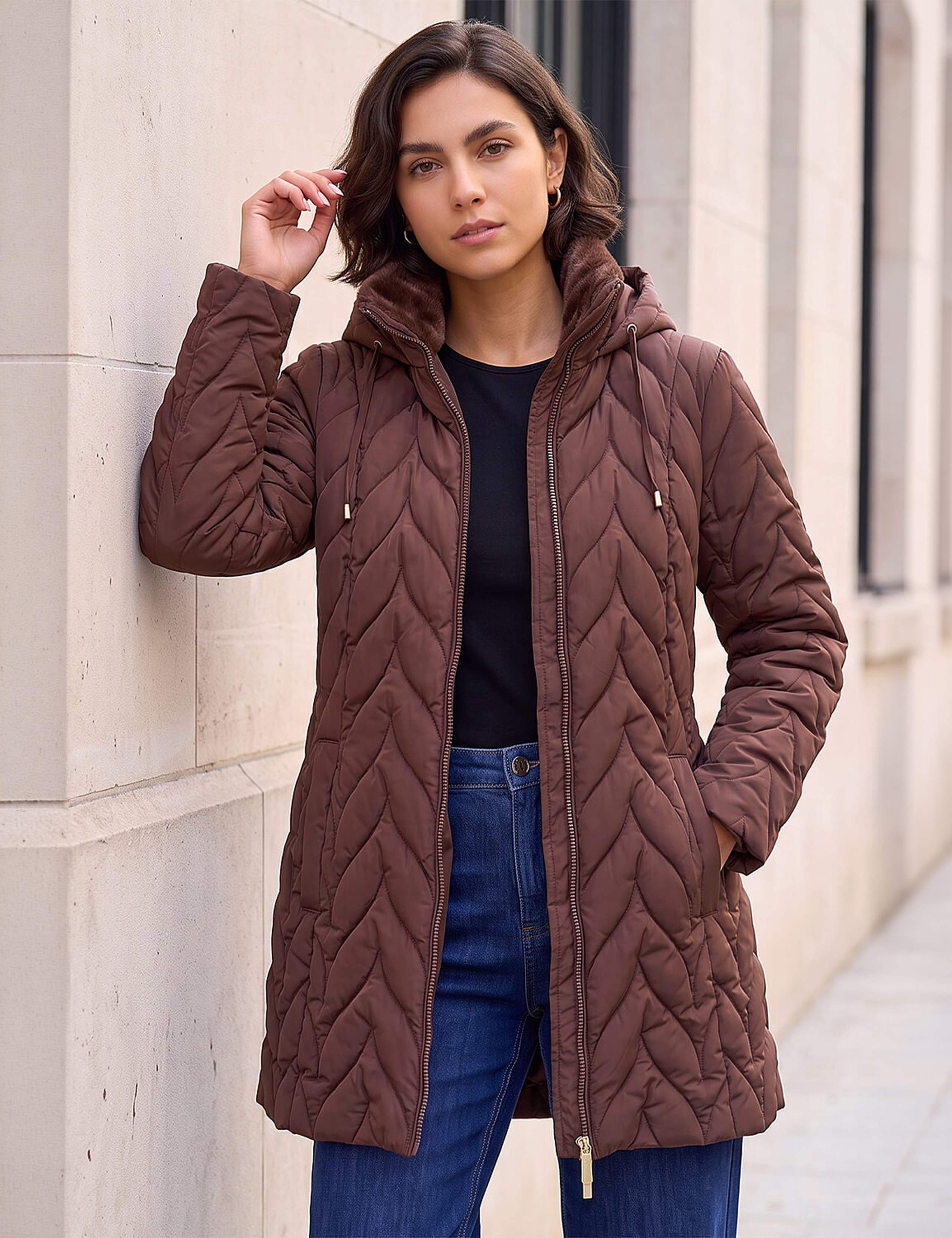 Zig Zag Padded Hooded Coat