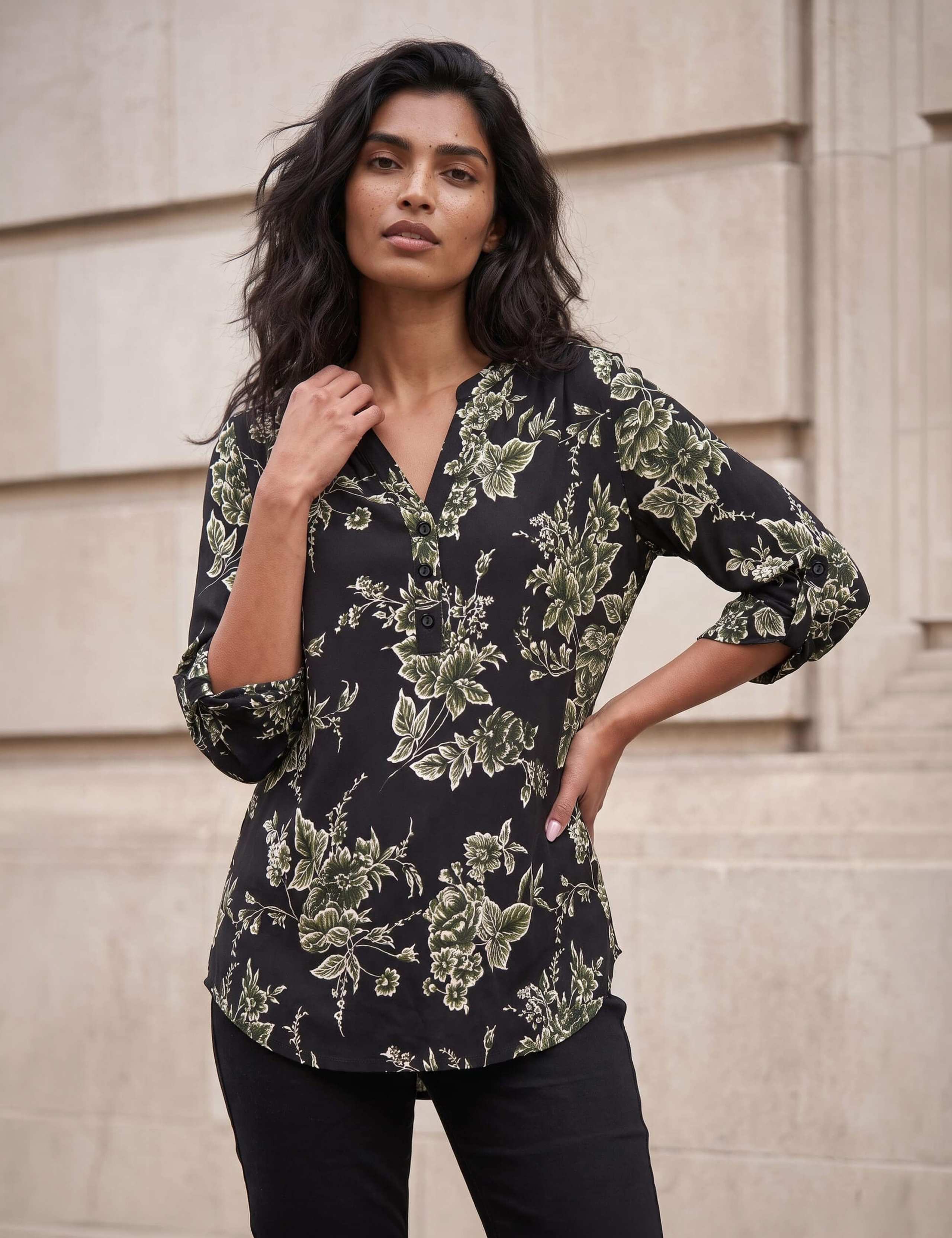 Floral Puff Print Stretch Shirt