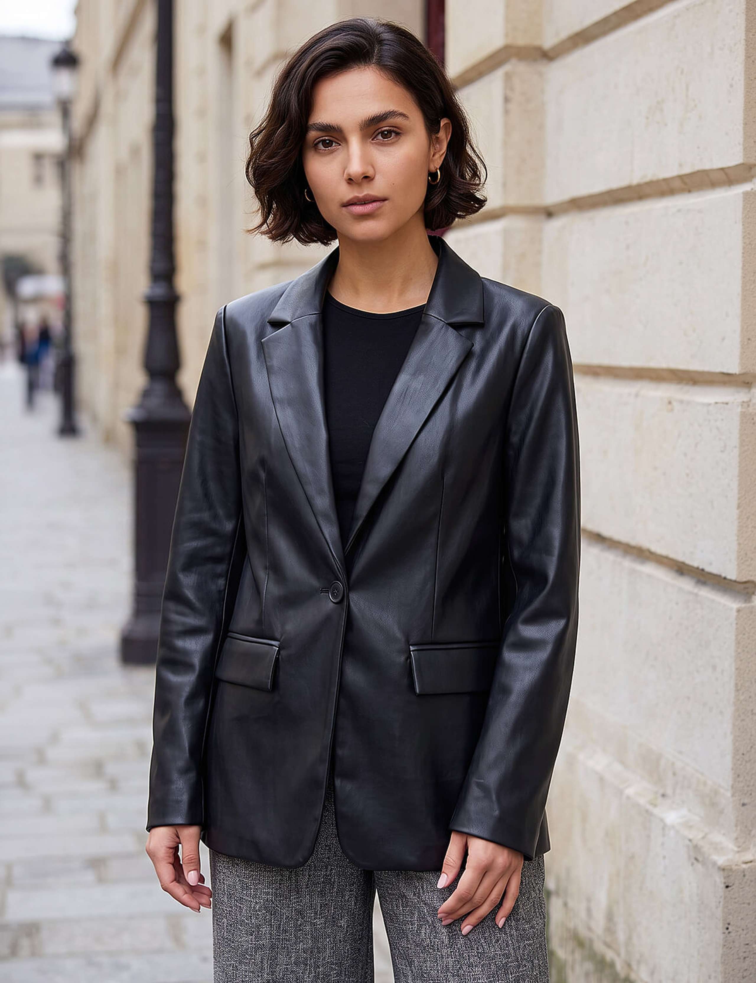 Faux Leather Oversized Cropped Blazer