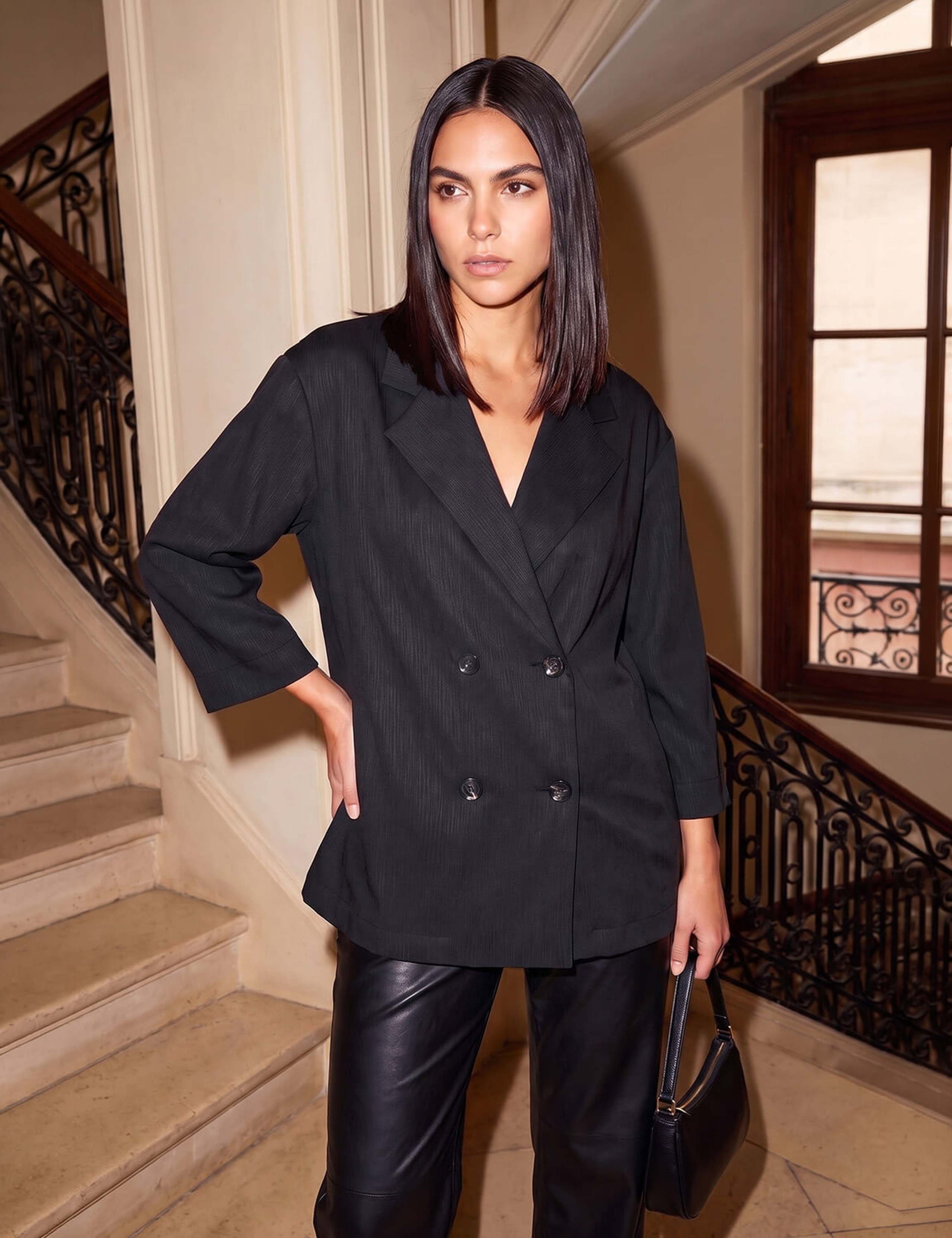 Oversized Textured Cropped Blazer