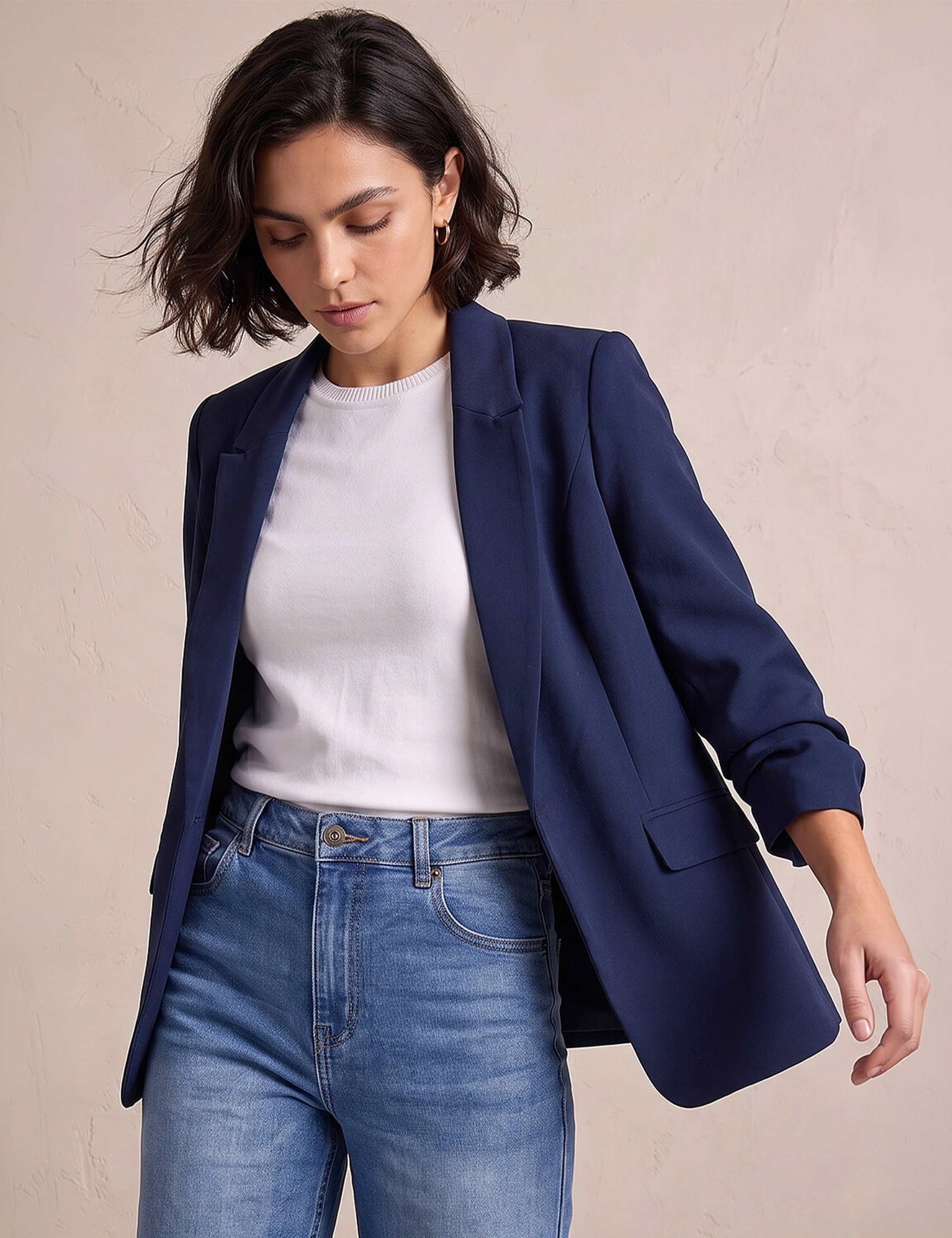 Ruched Sleeve Oversized Cropped Blazer Jacket