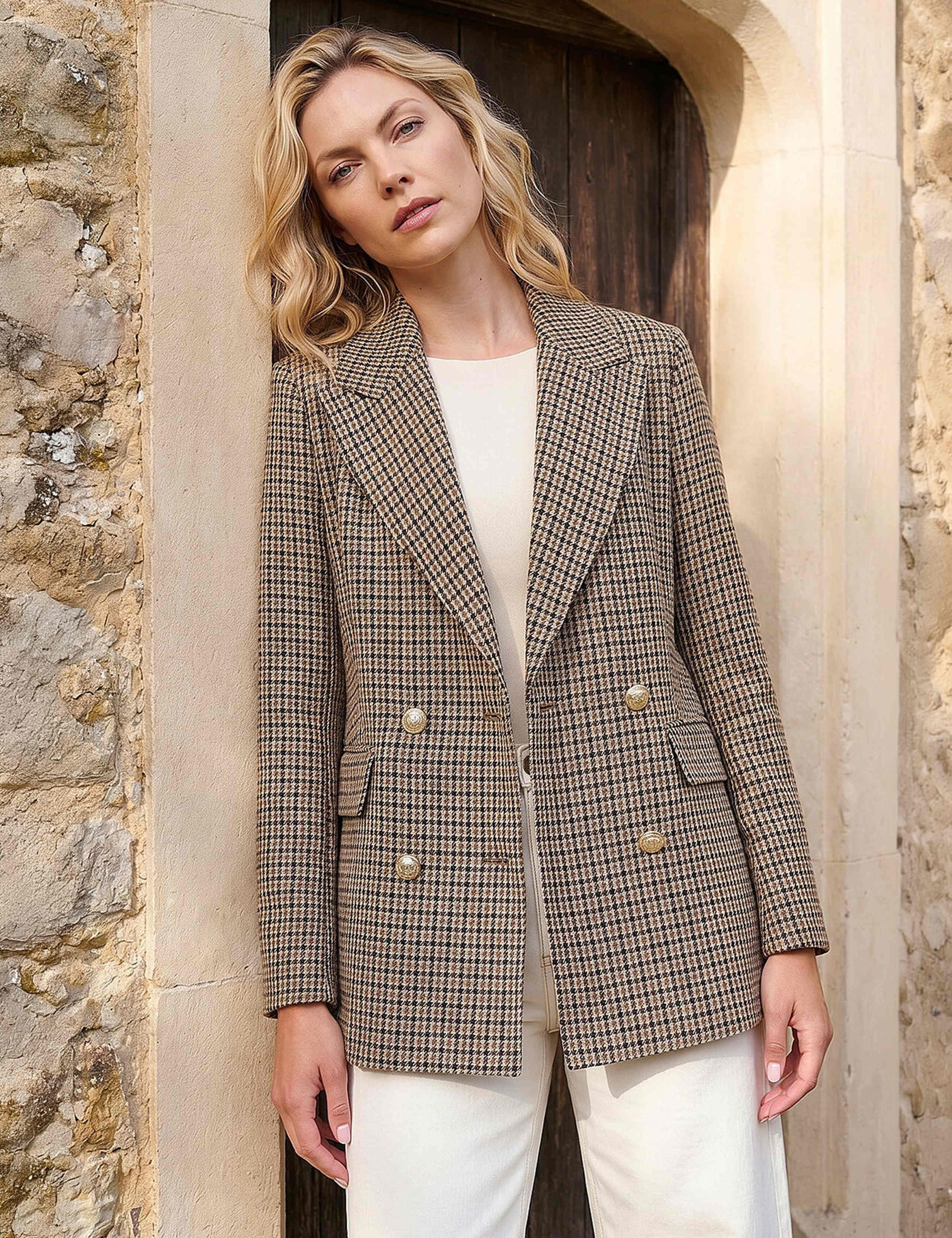 Tweed Oversized Double Breasted Cropped Blazer with Wool
