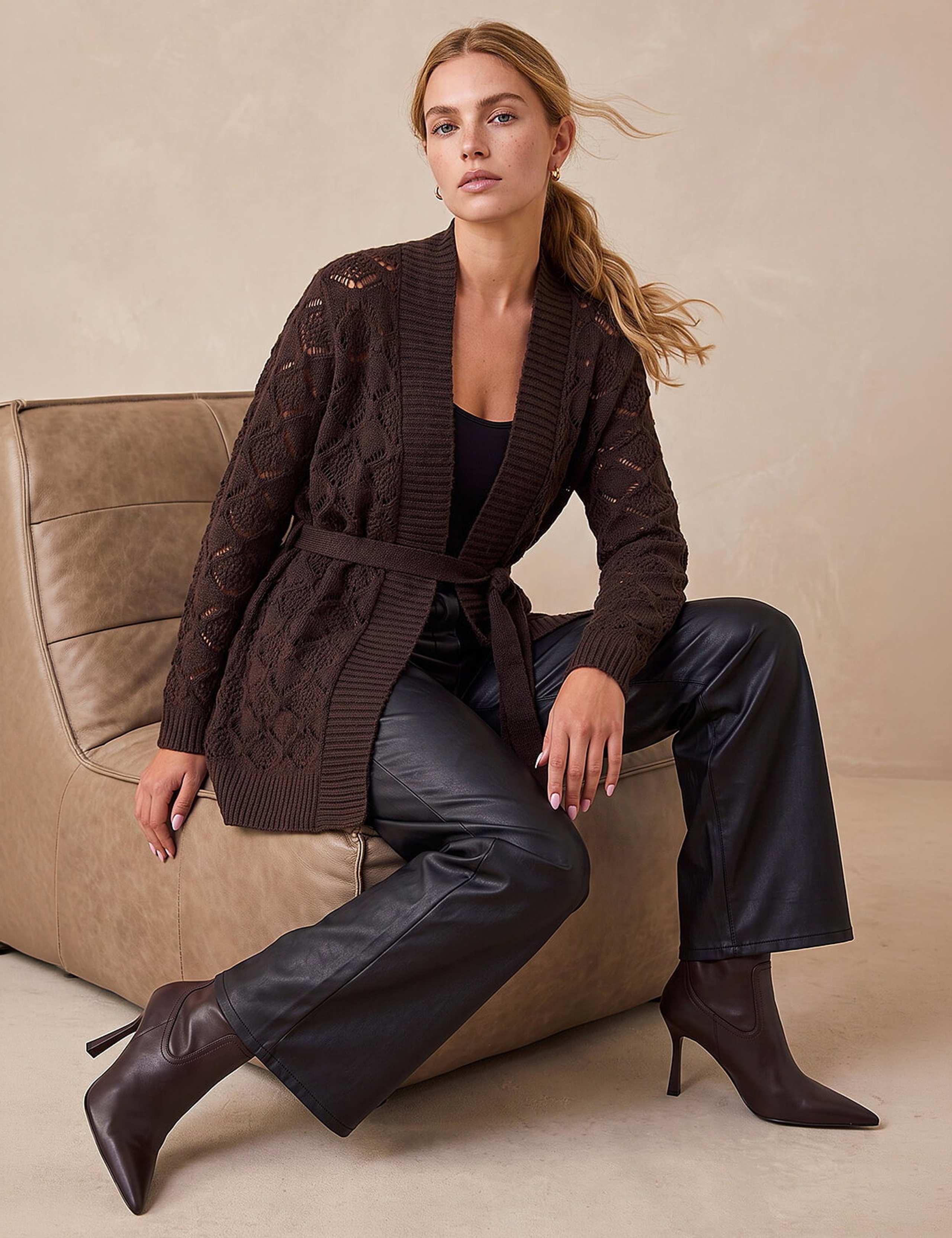 Pointelle Belted Cardigan
