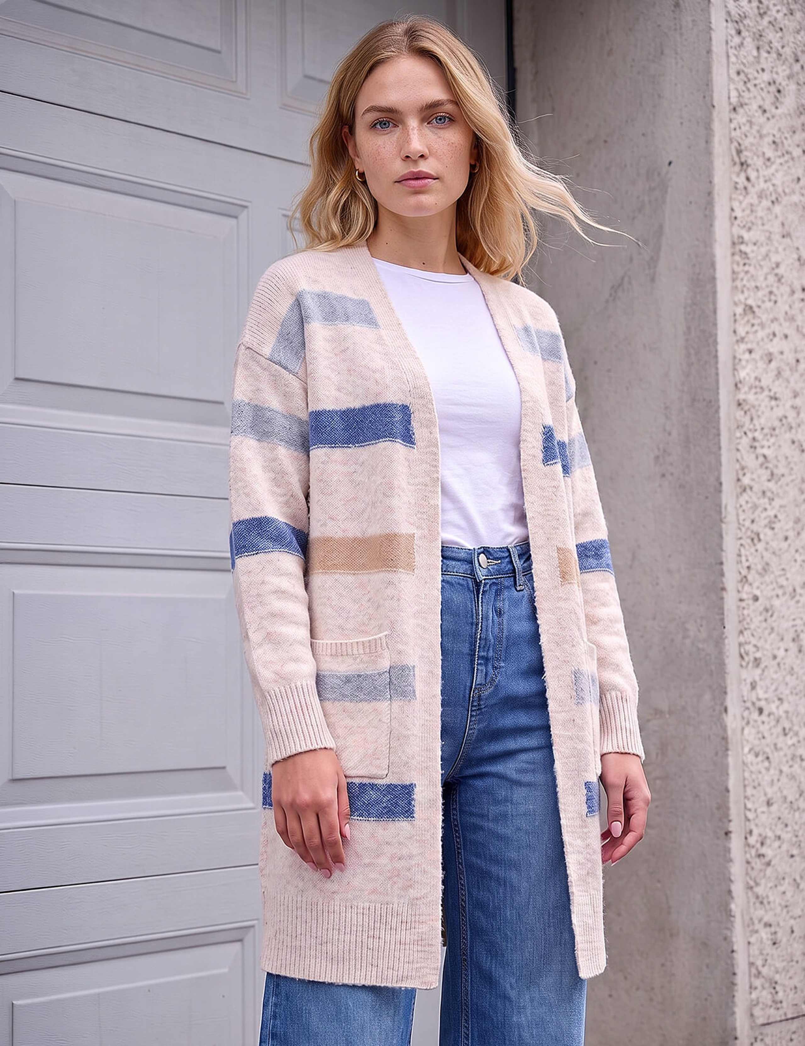 Cotton Blend Striped Cardigan