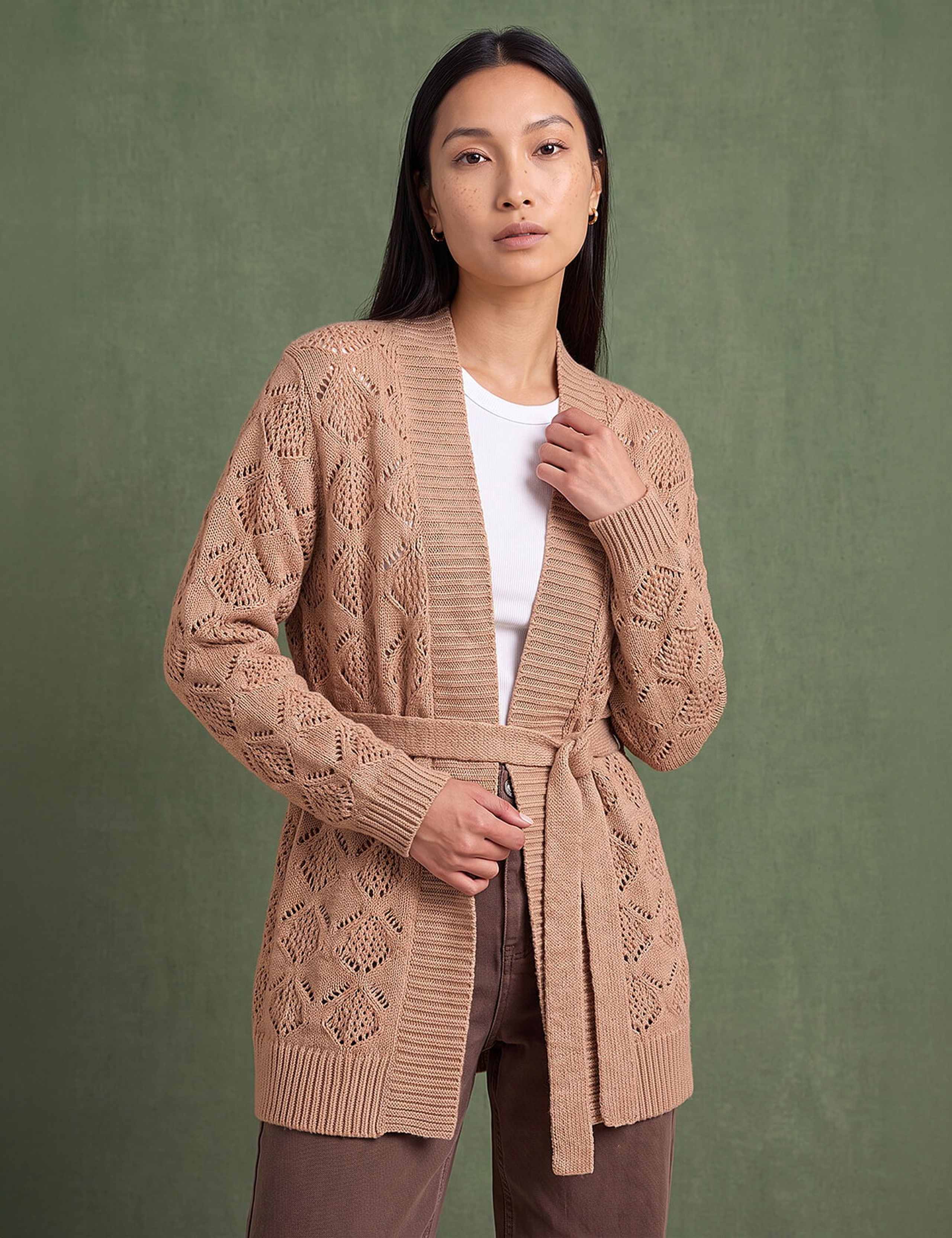Pointelle Belted Cardigan