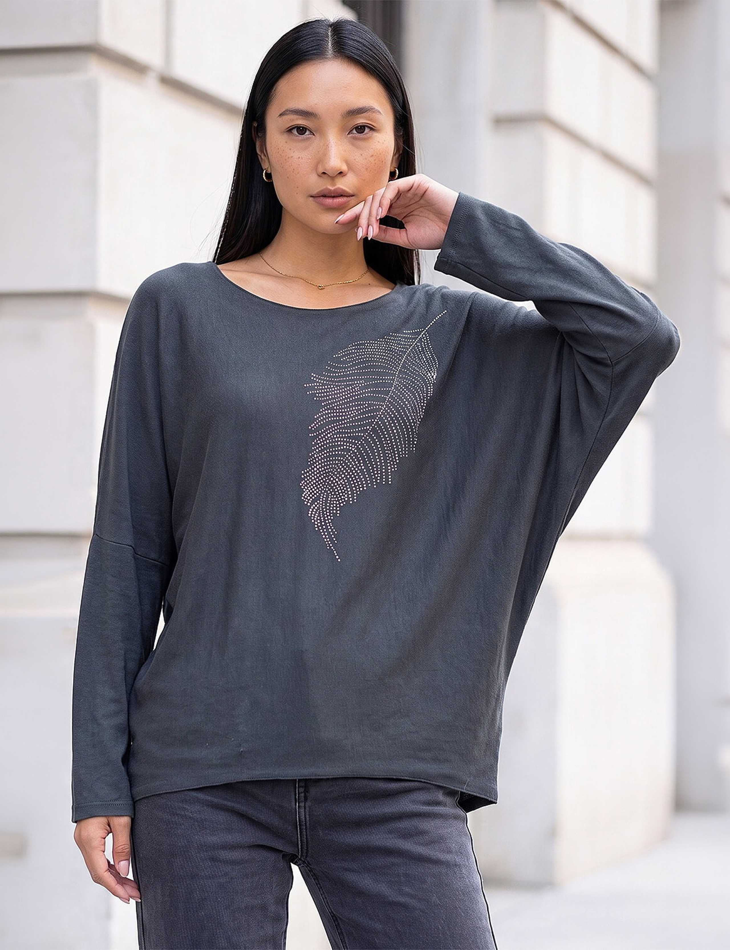 Embellished Feather Ankle Grazing Top