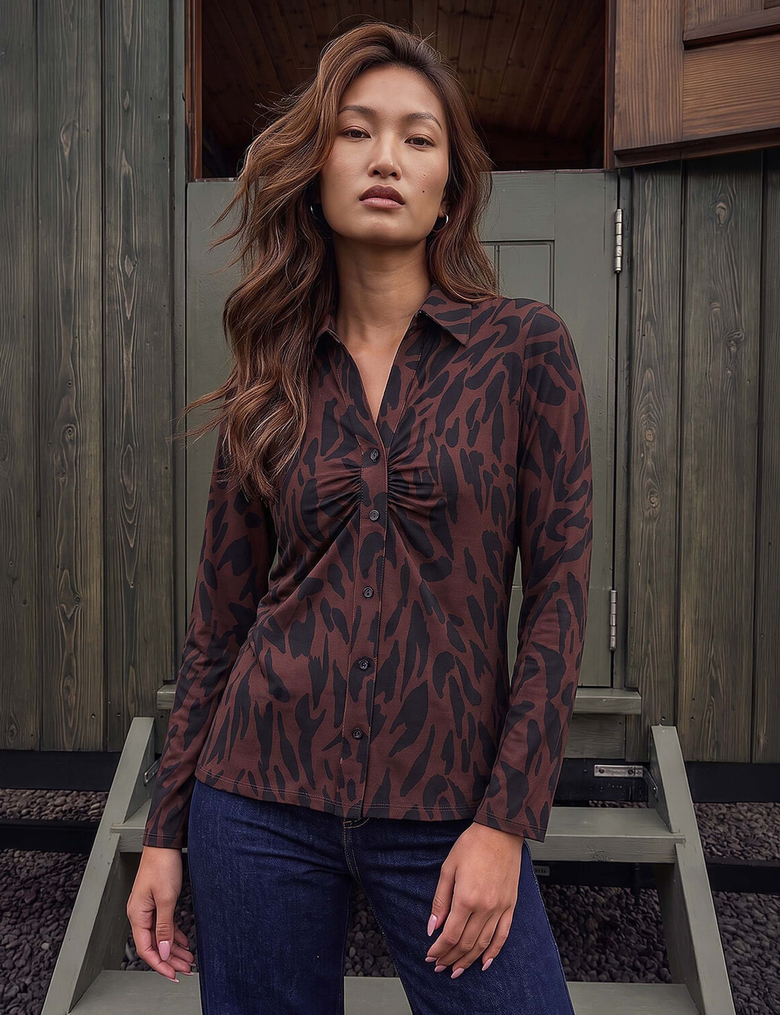 Abstract Print Collared Blouse