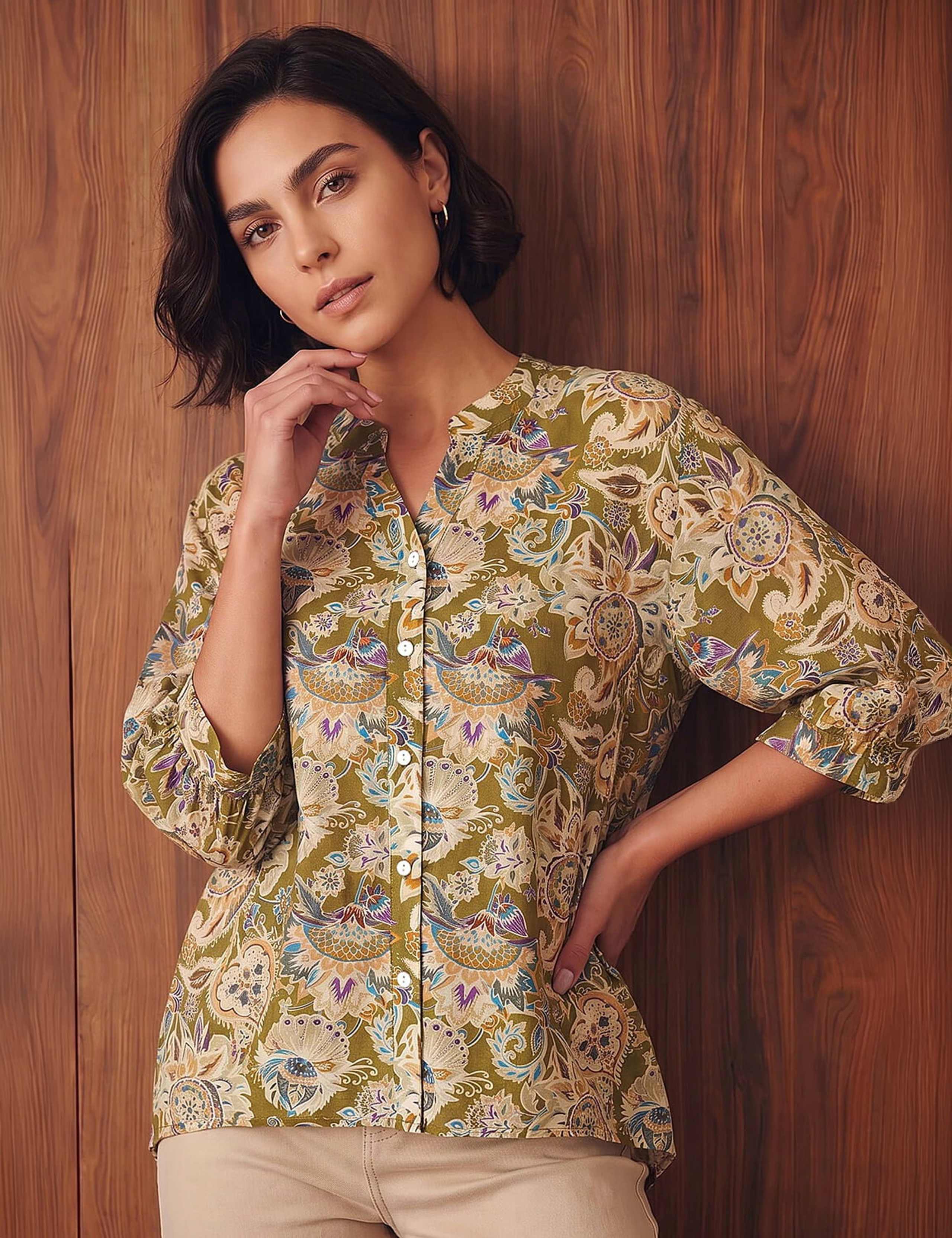 Floral Print V Neck Blouse