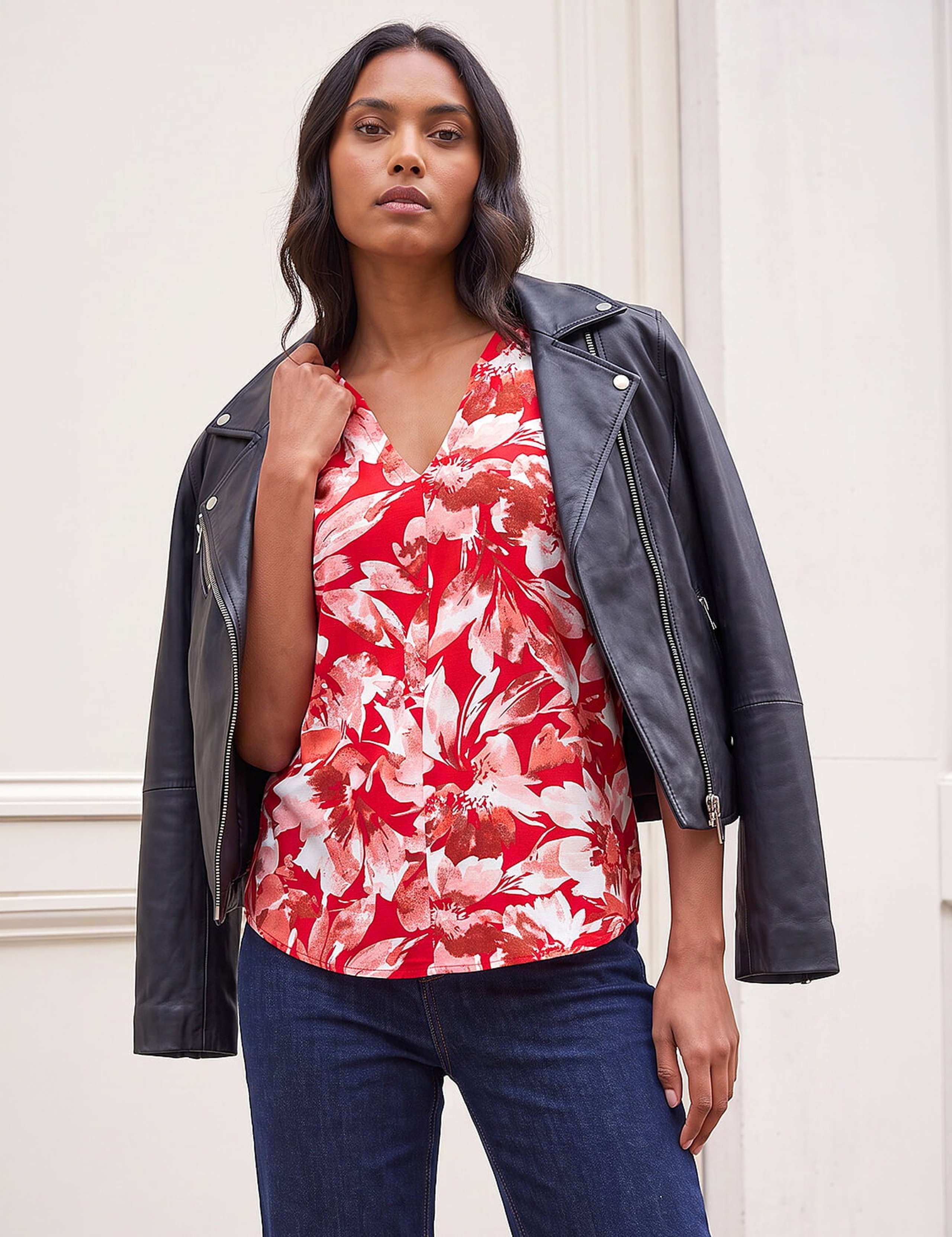 Floral Print Notch Neck T-Shirt