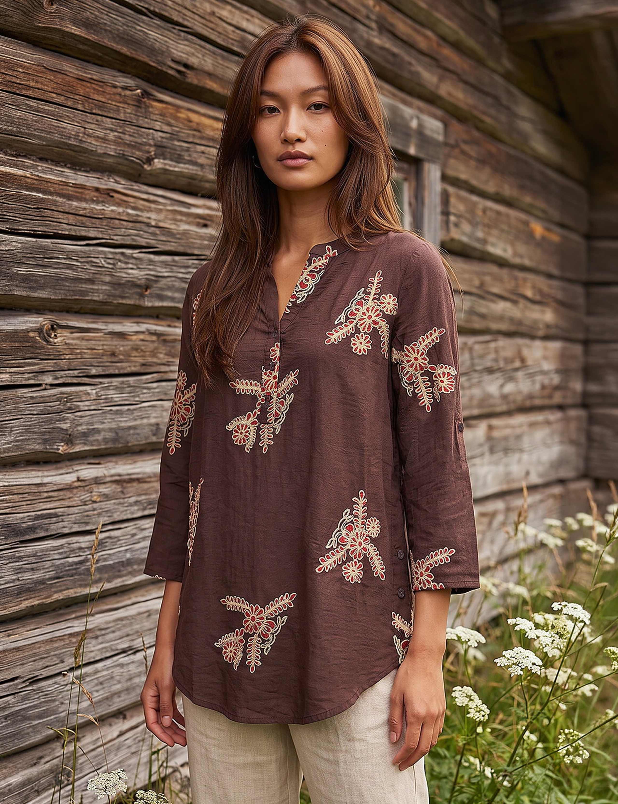 Embroidered Floral V Neck Top
