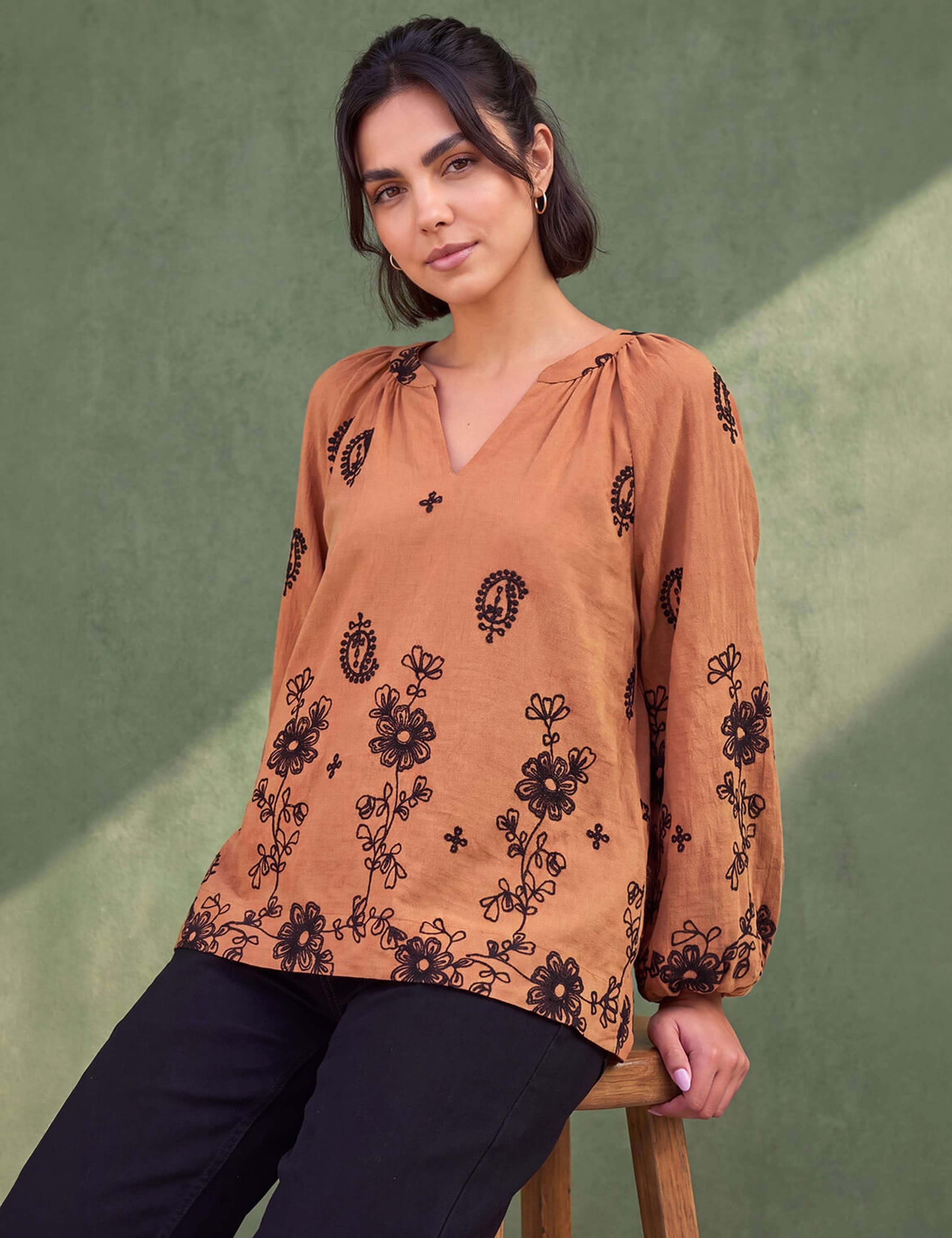 Floral Embroidered V Neck Top