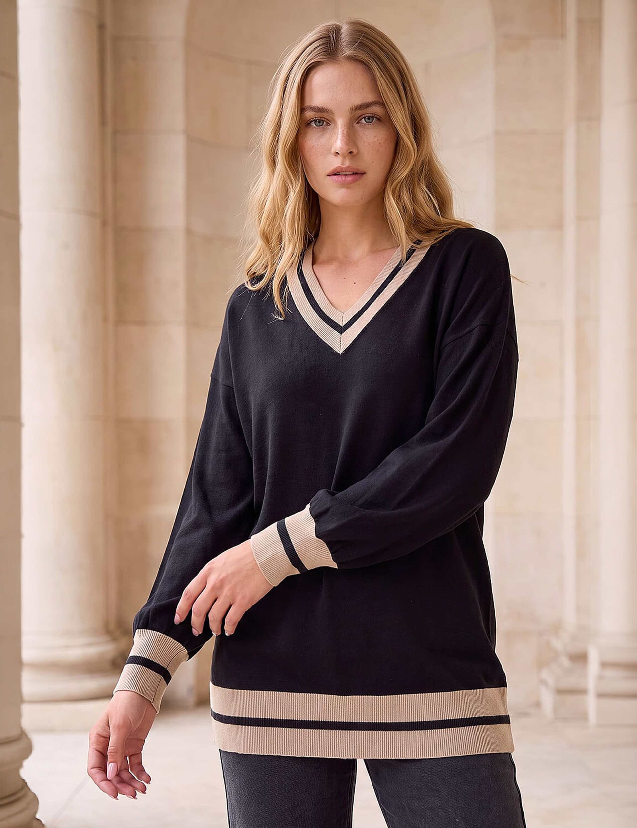 Rayon Blend Tipped Detail Boyfriend Jumper