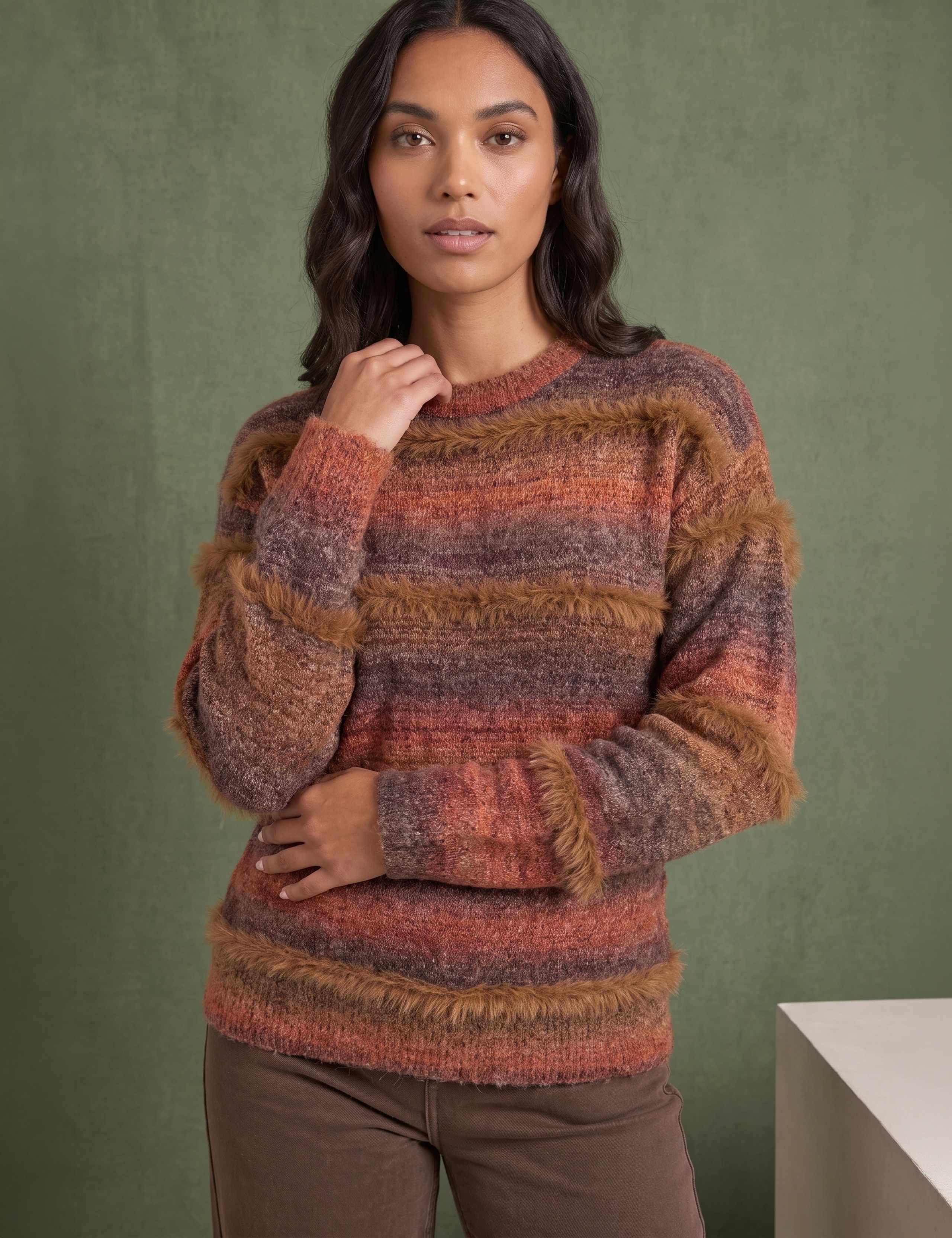 Space Dyed Striped Jumper With Wool