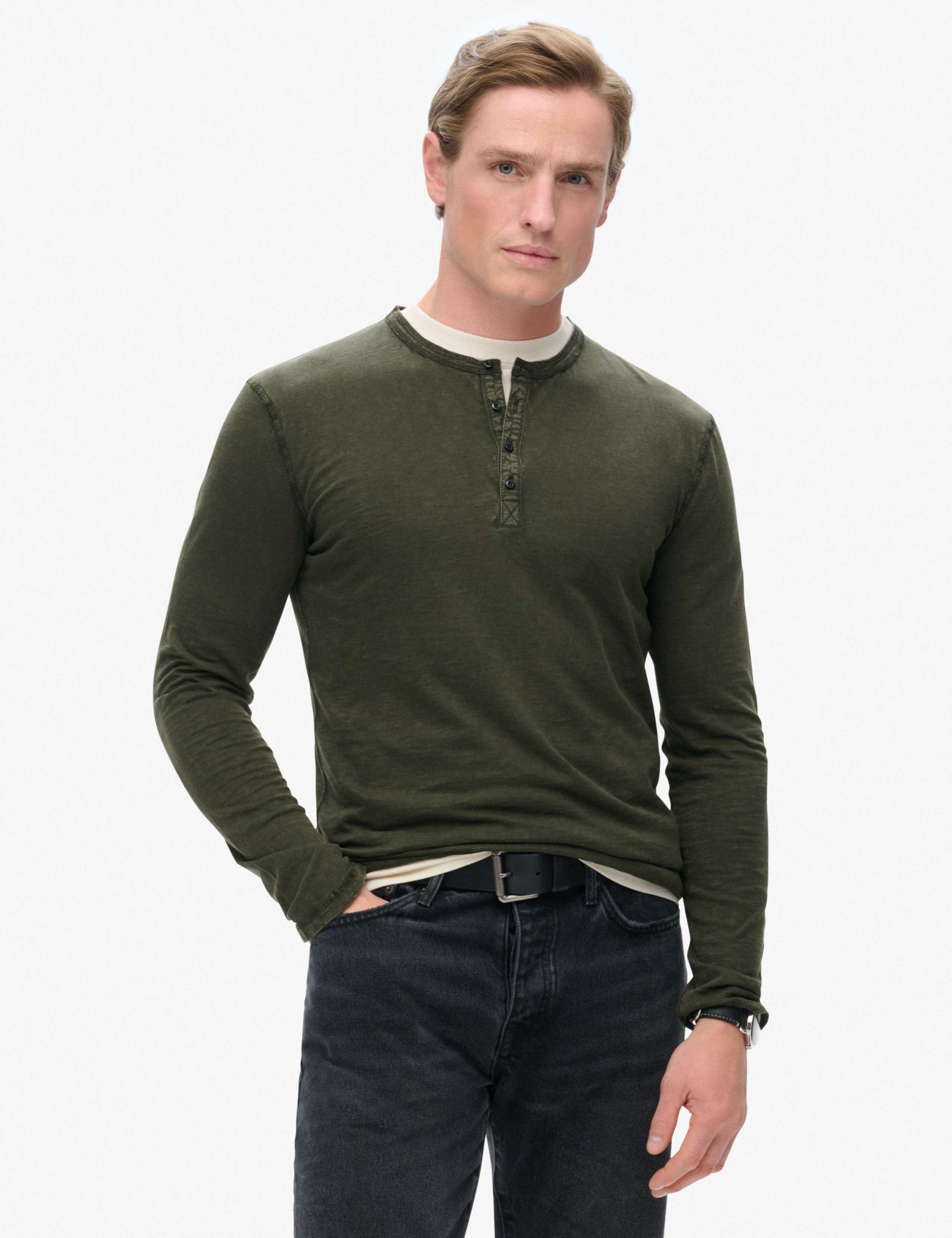 Slim Fit Jersey Grandad Collar Top