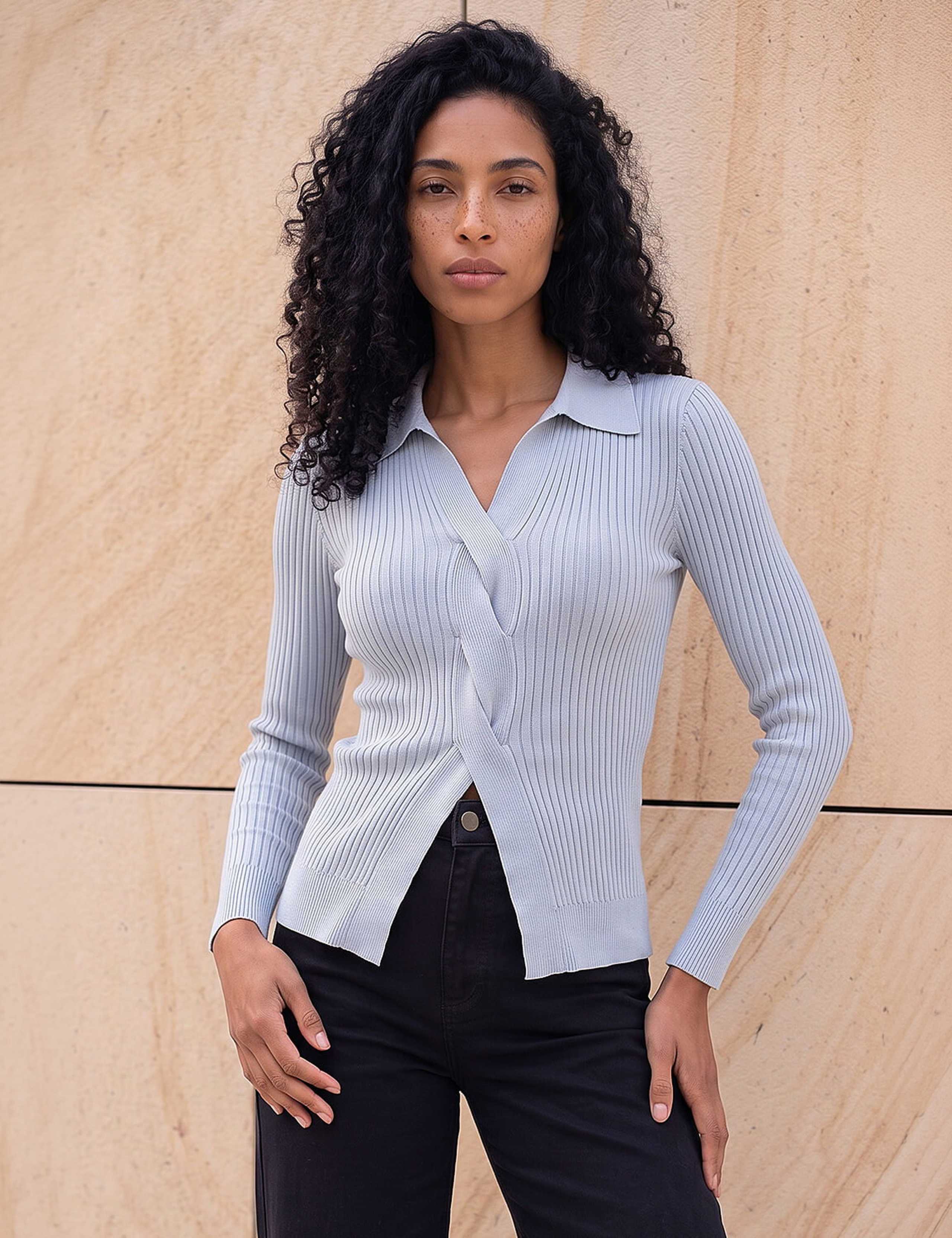 Collared Ribbed Cable Knit Jumper