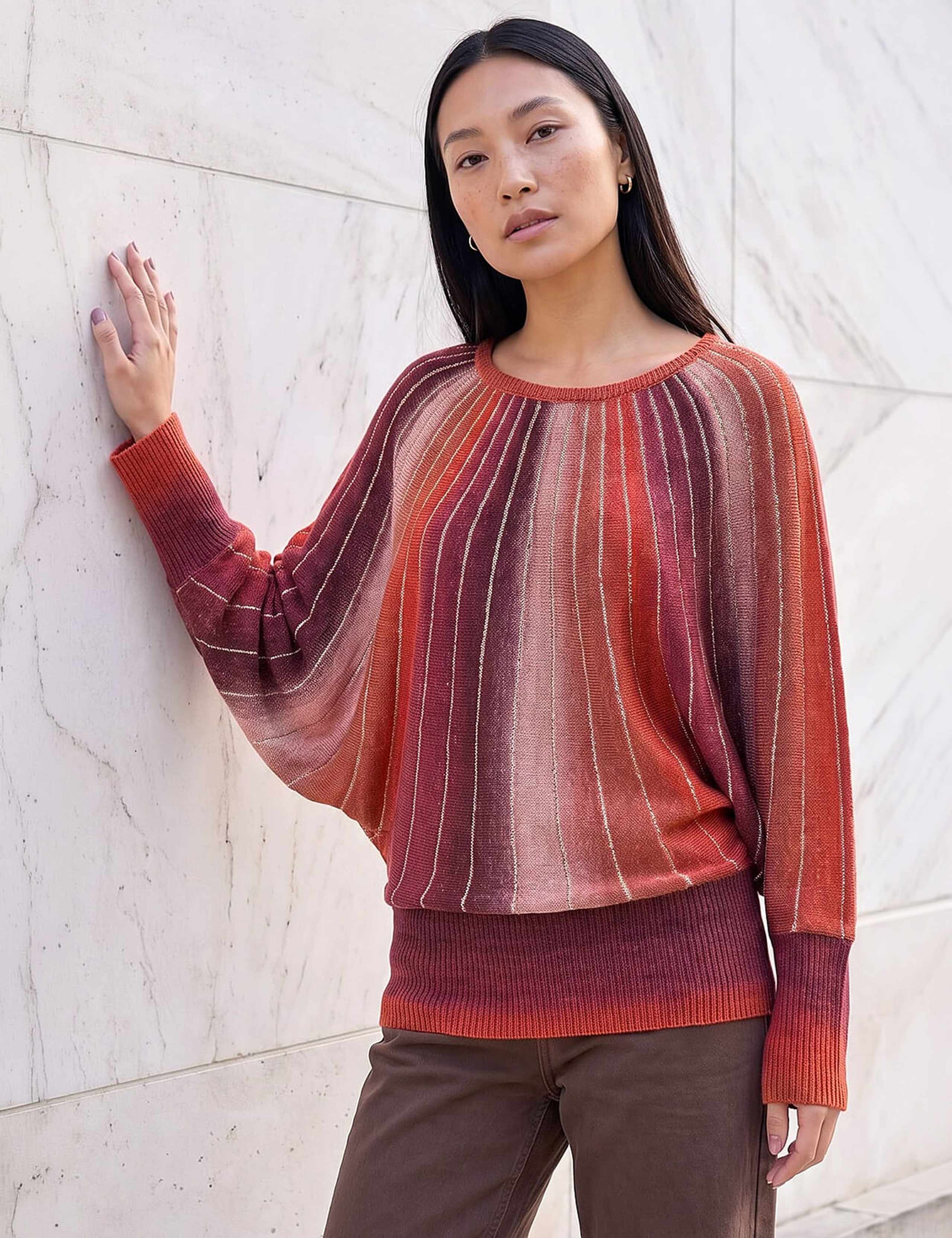 Space Dyed Slash Neck Batwing Sleeve Jumper