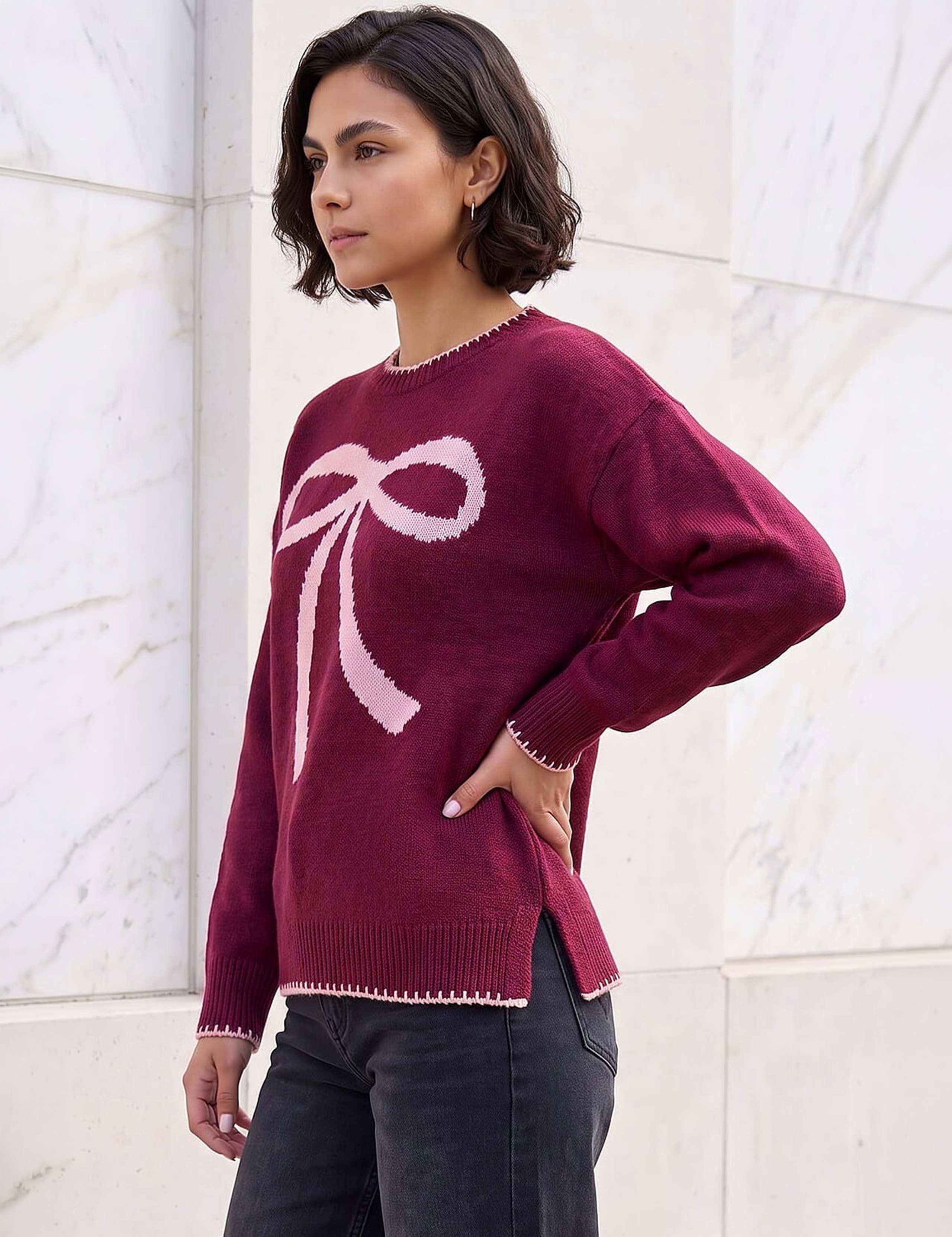 Crew Neck Stitch Detail Jumper