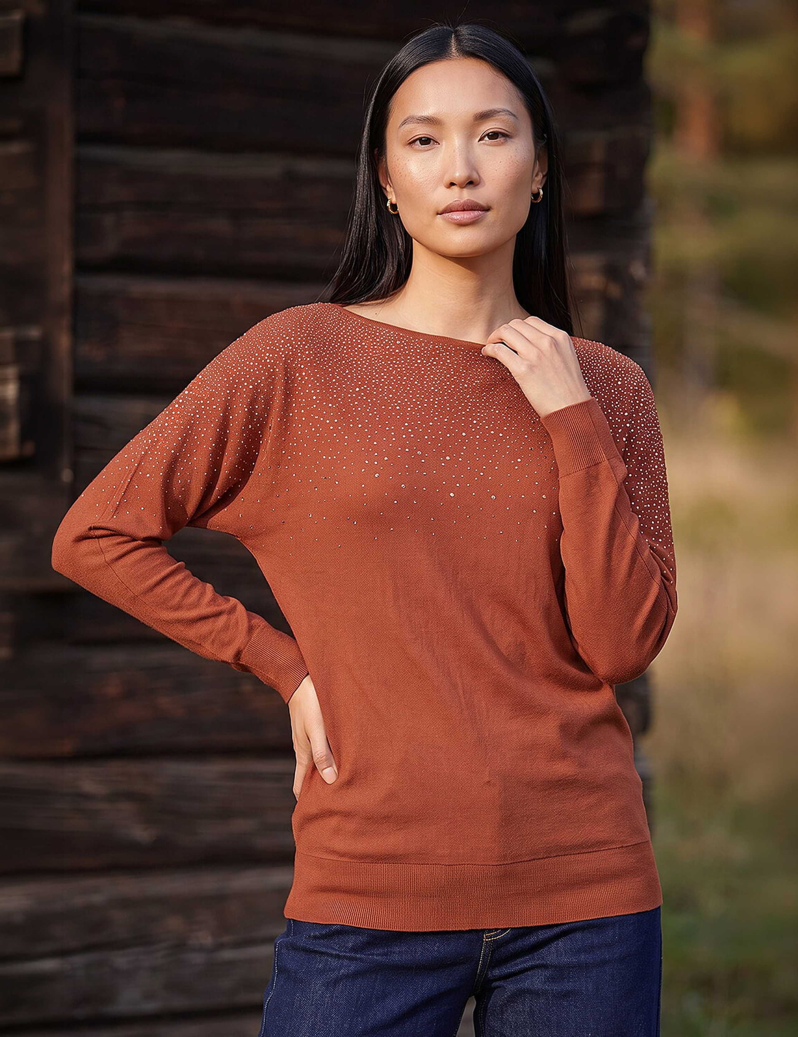 Rayon Rich Embellished Batwing Sleeve Jumper