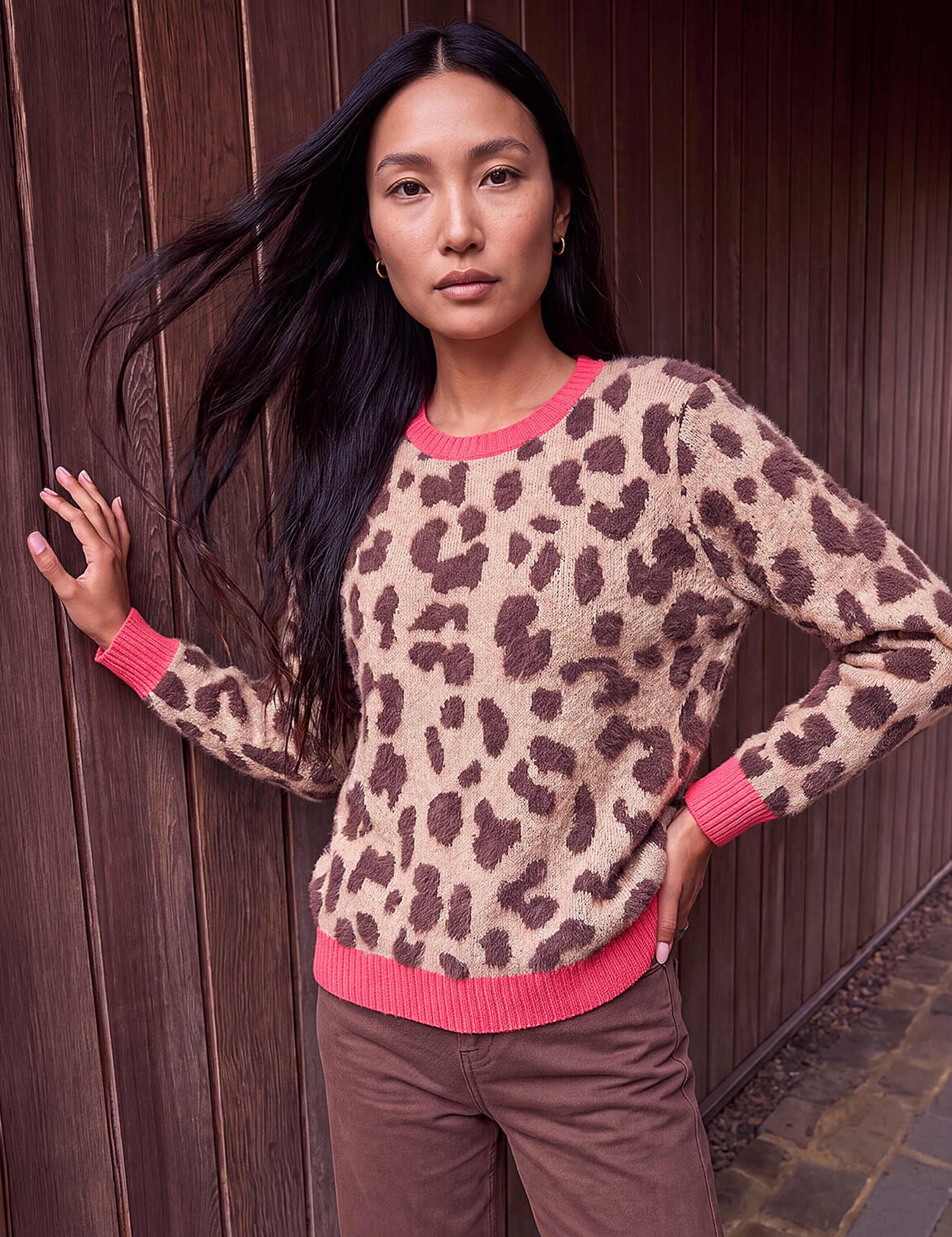 Rayon Blend Fluffy Animal Print Jumper