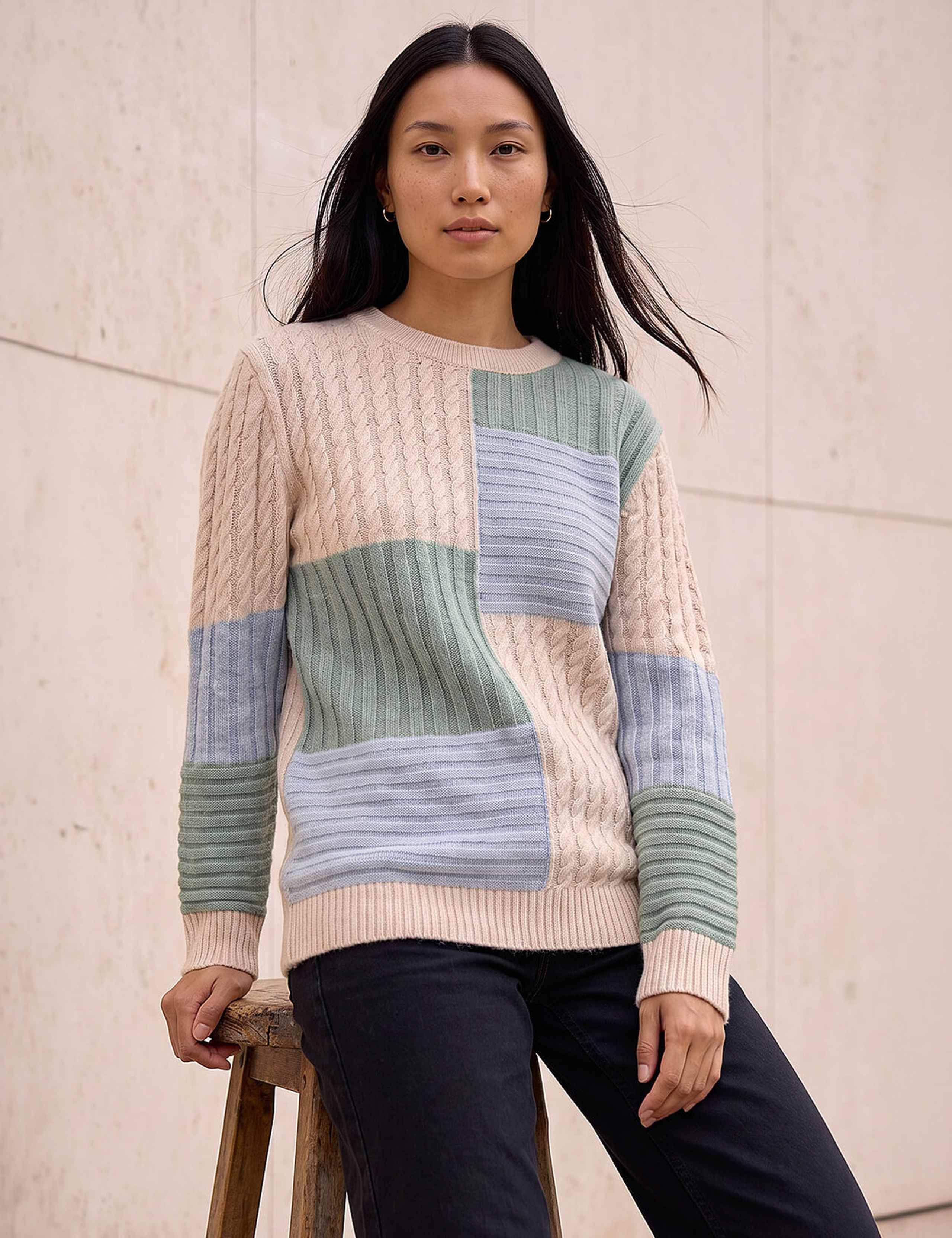 Colour Block Cable Knit Jumper
