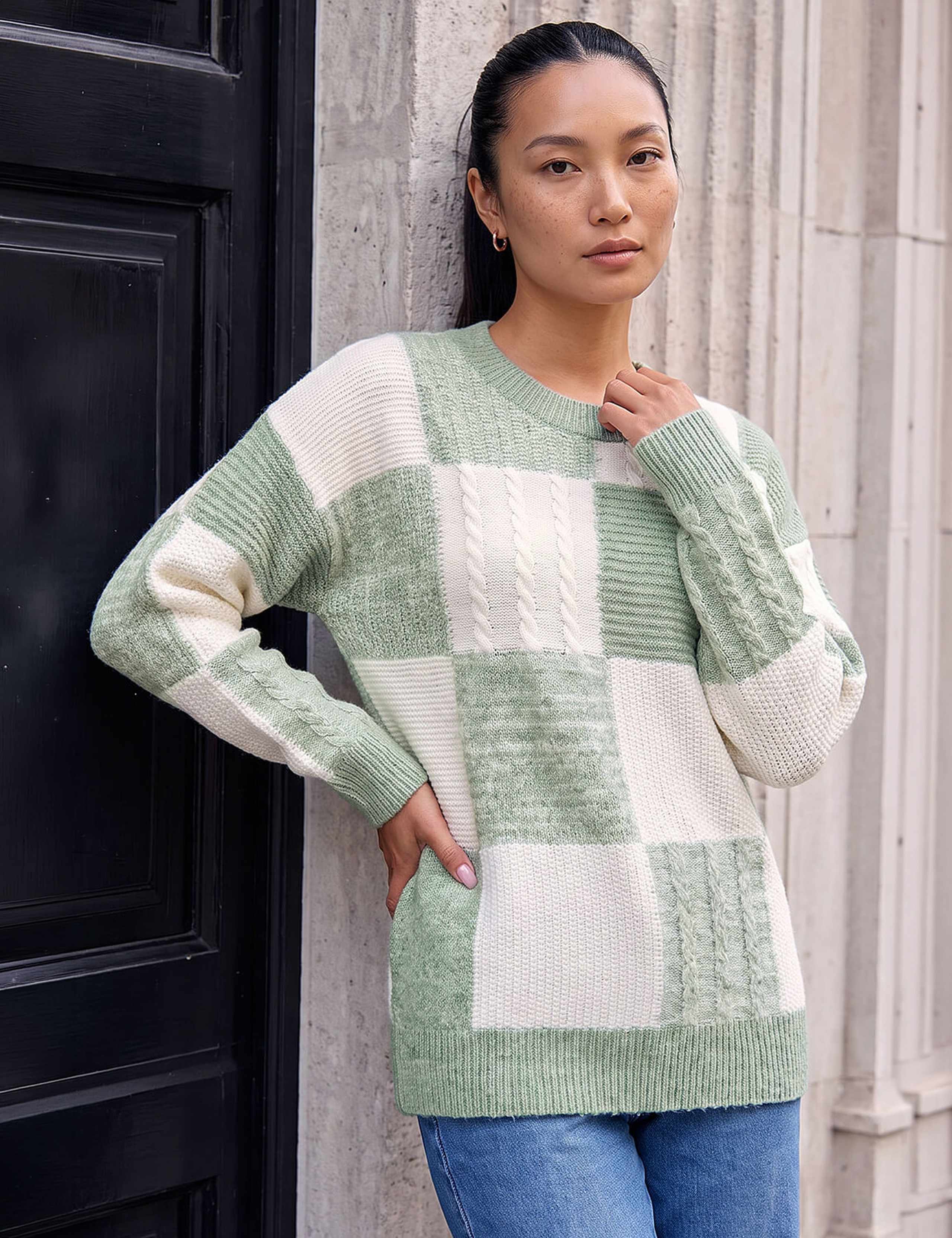 Patchwork Cable Knit Jumper