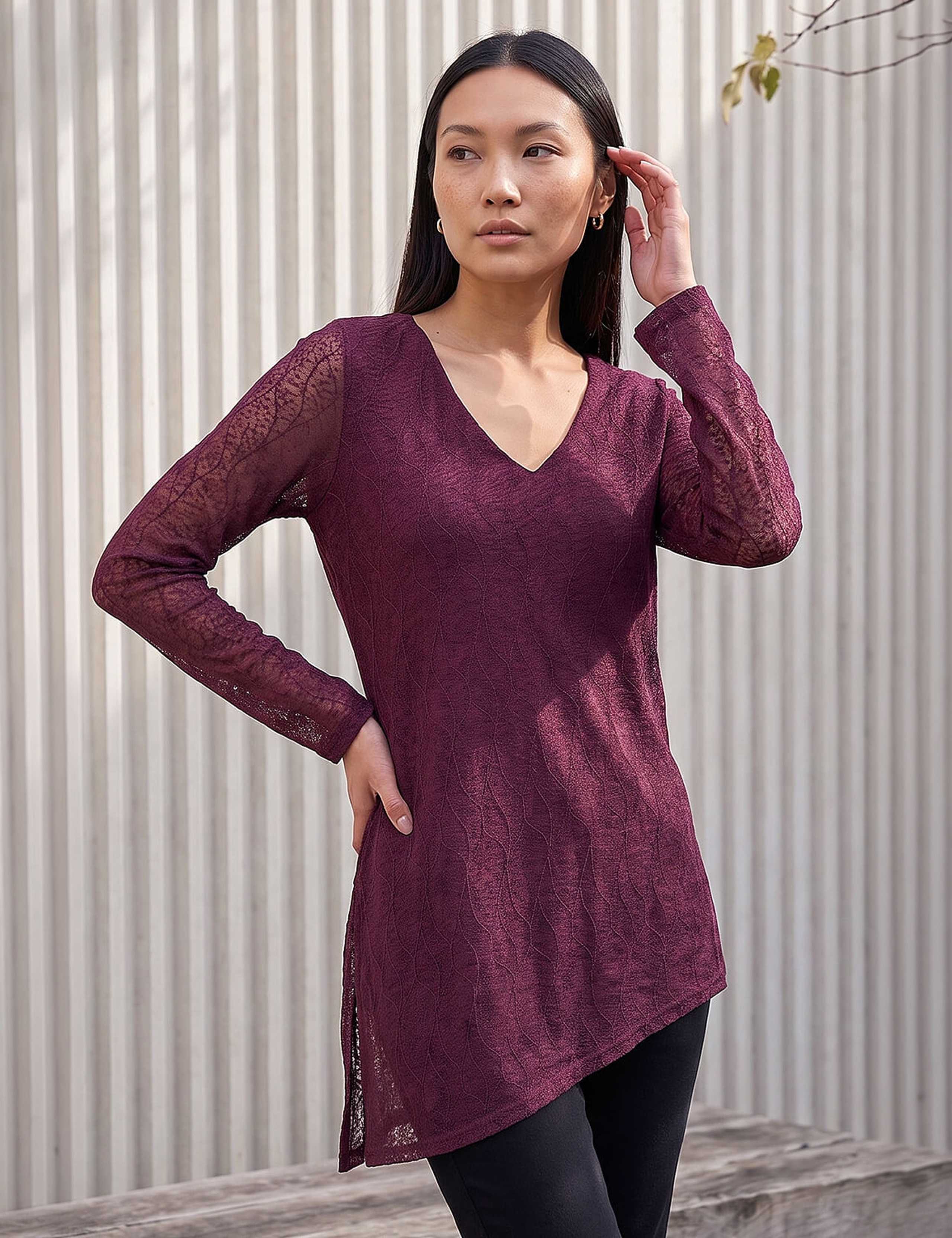 Sparkly Mesh Asymmetric Hem Top
