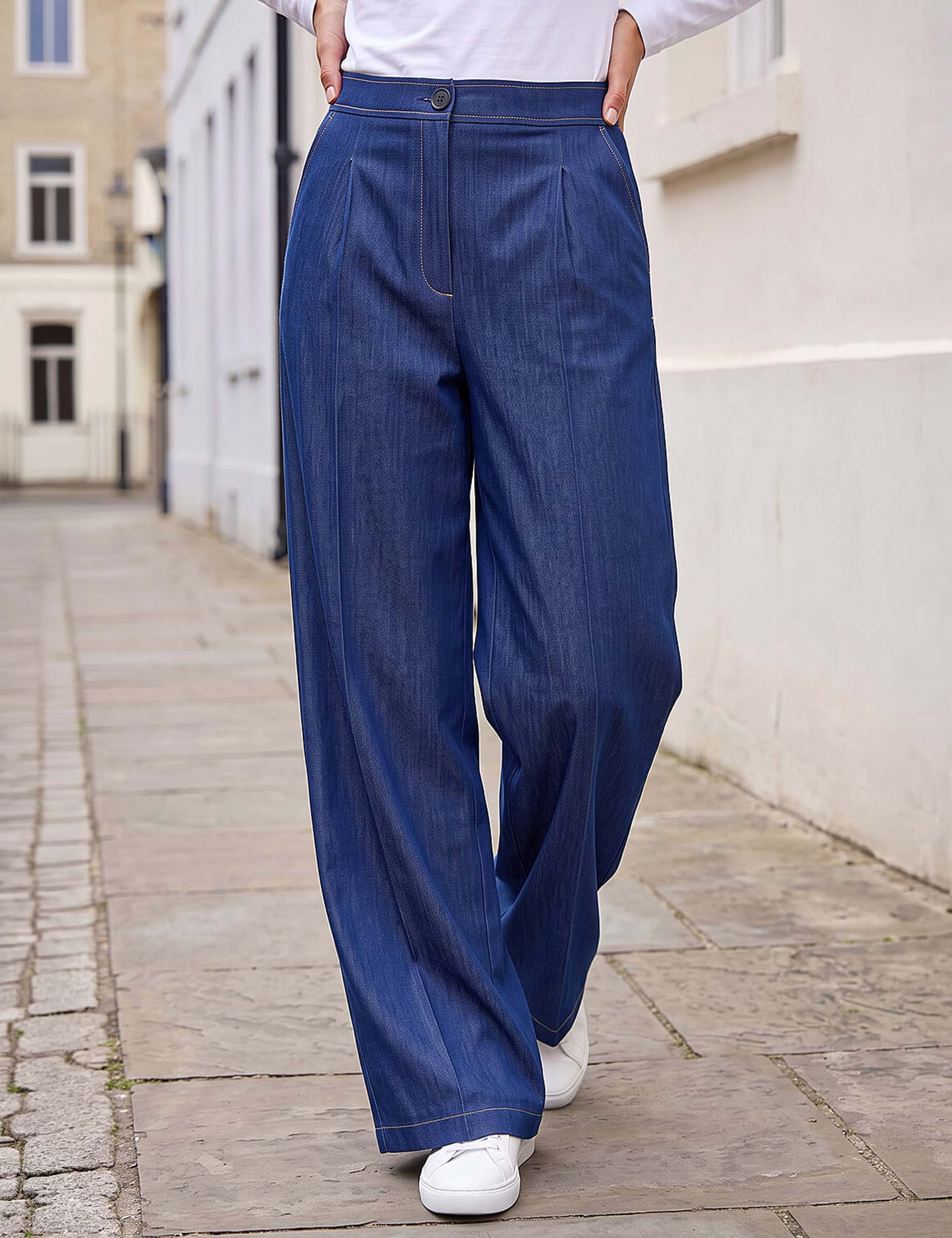Denim Contrast Stitch Wide Leg Trousers
