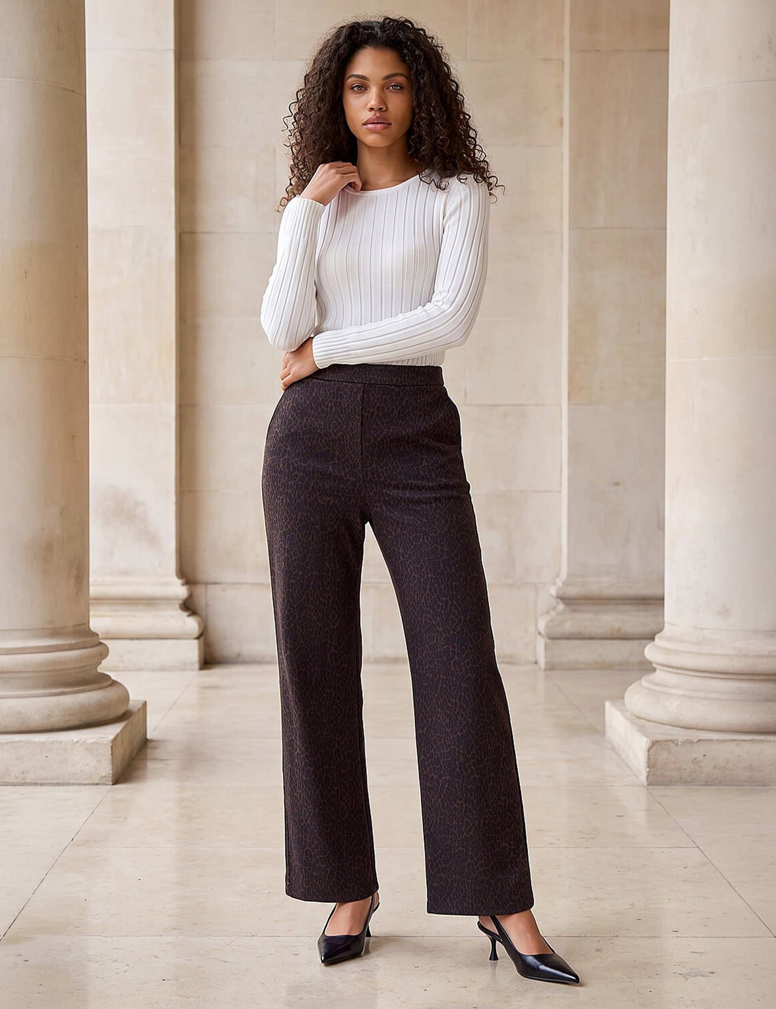 Petite Animal Print Trousers with Stretch