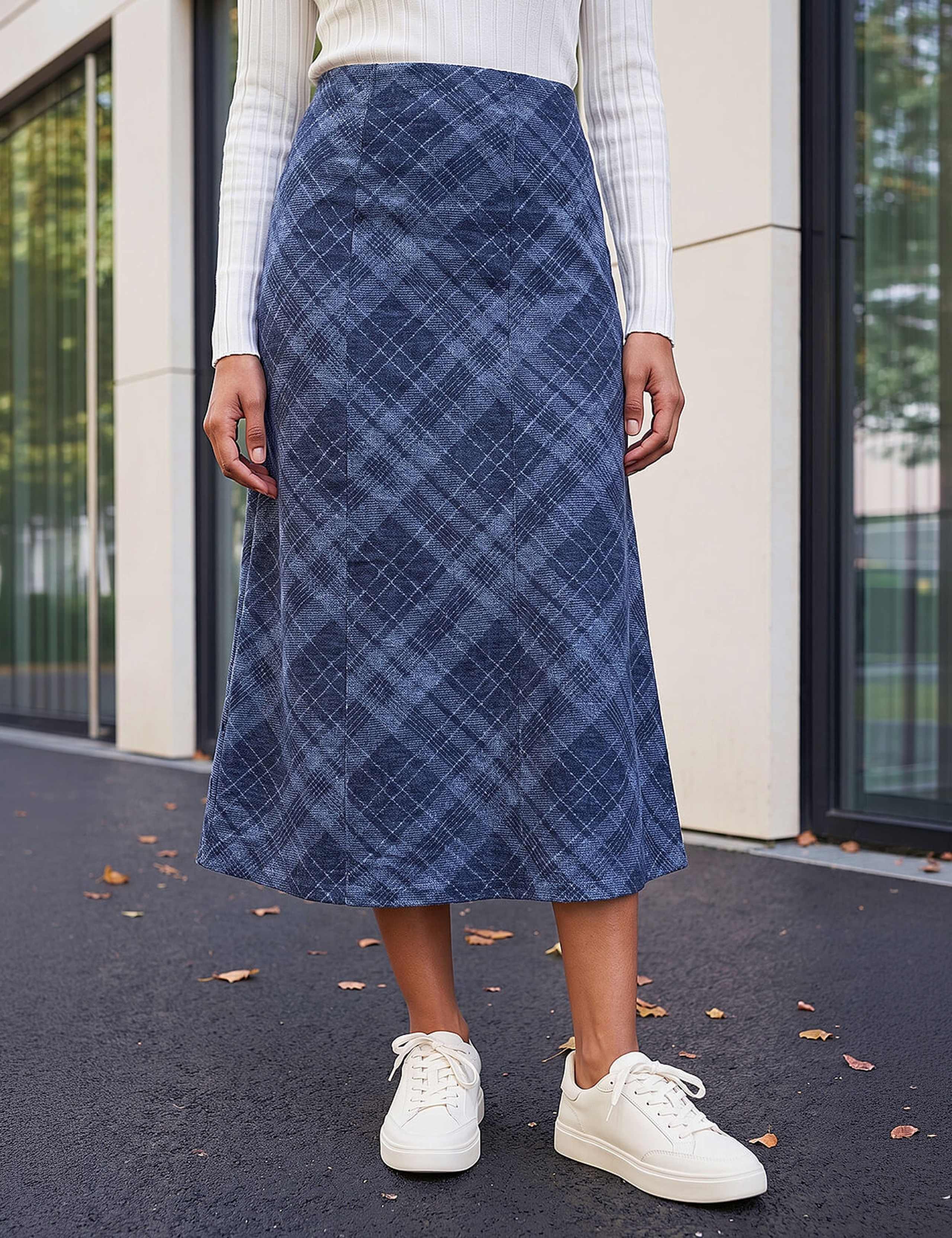 Shadow Check A-Line Skirt