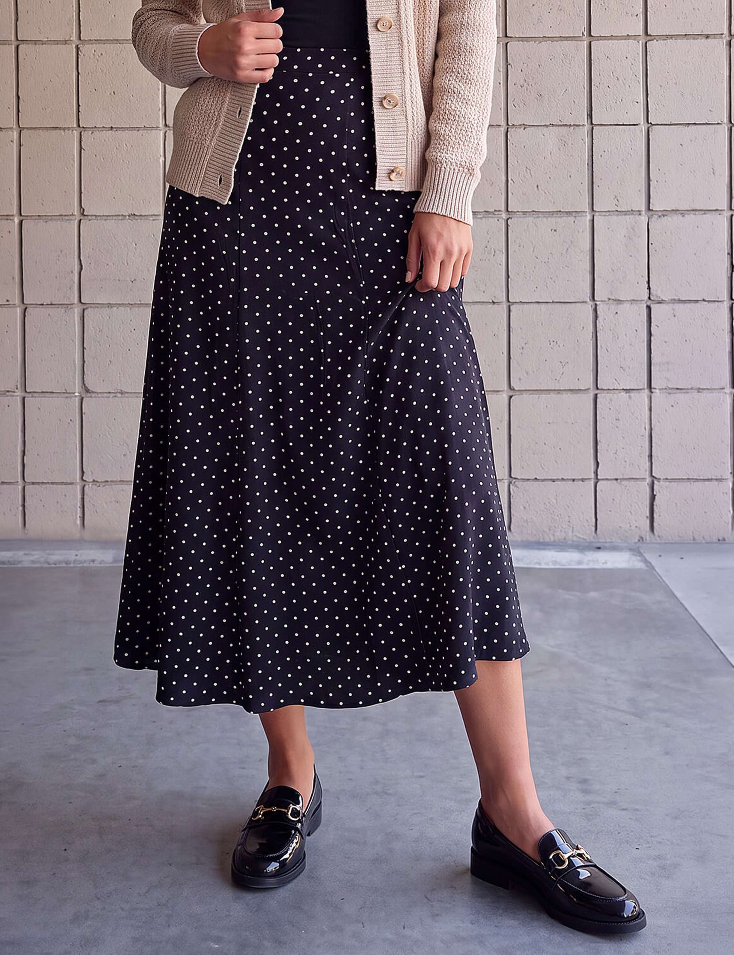 Polka Dot Stretch Midi Skirt