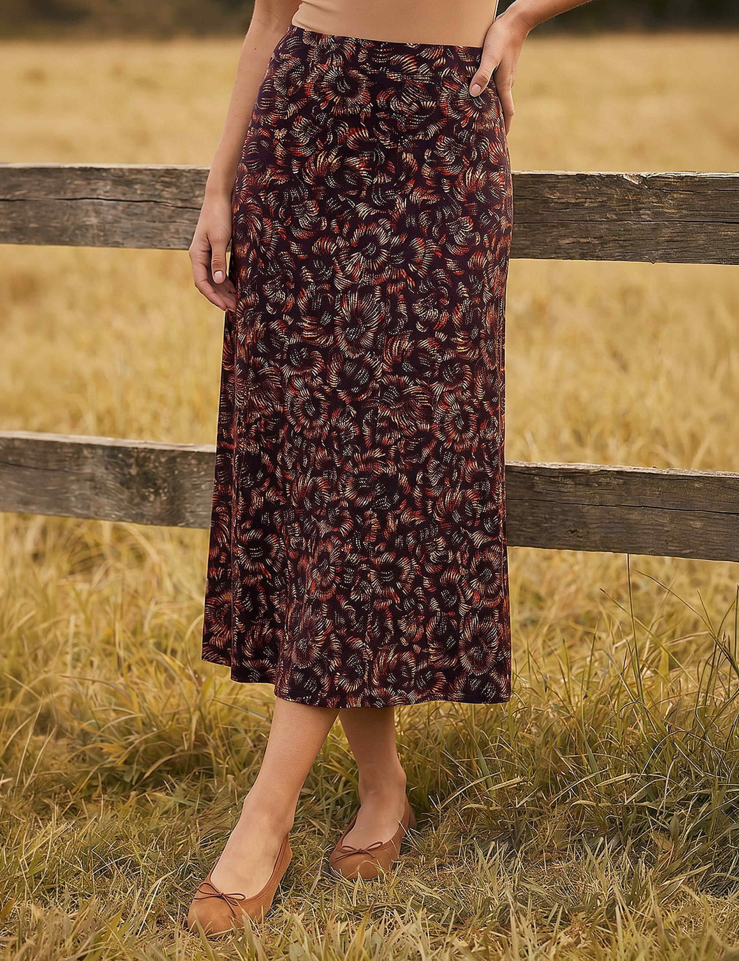 Speckle Print Panelled A-Line Skirt