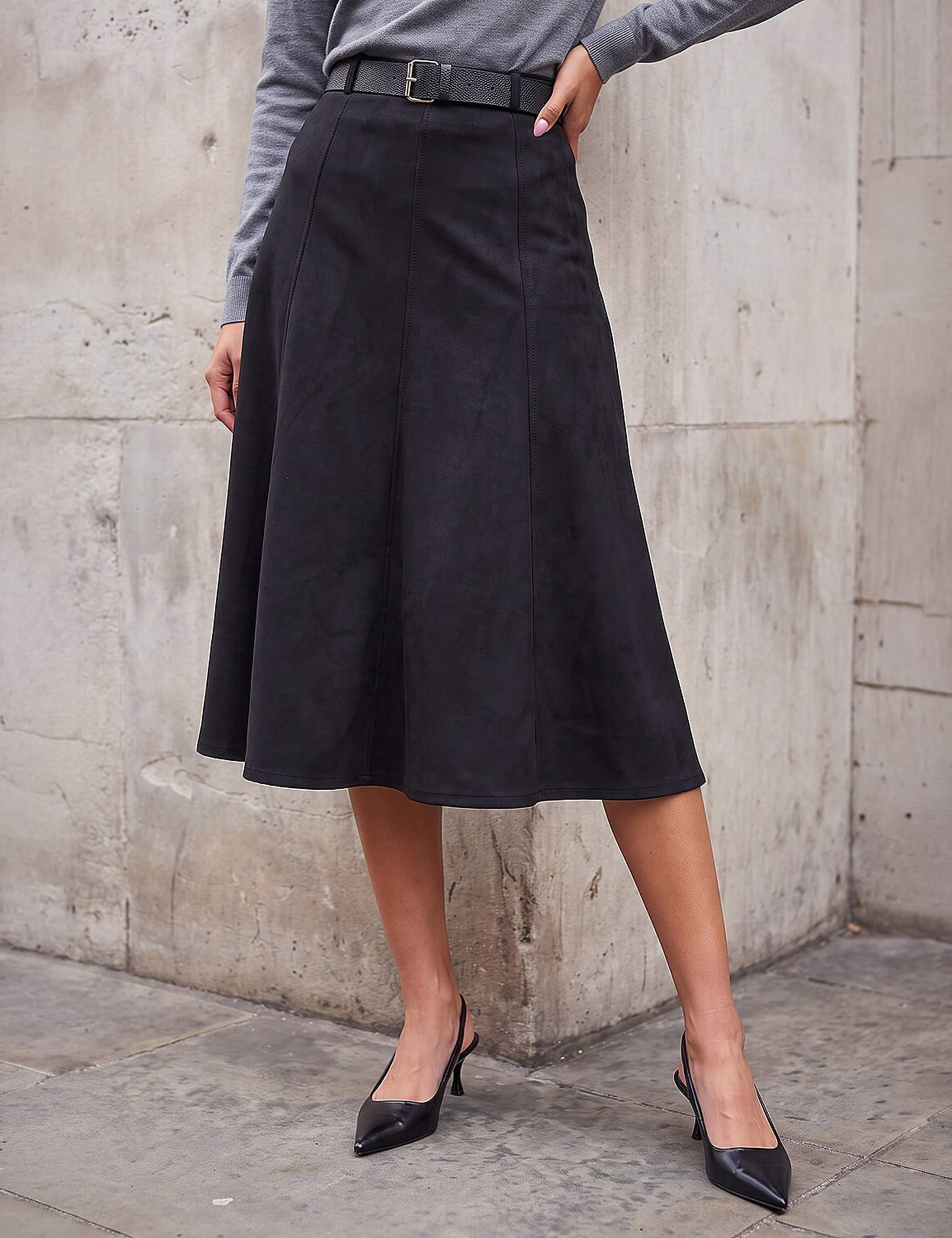 Belted Suedette Midi Skirt