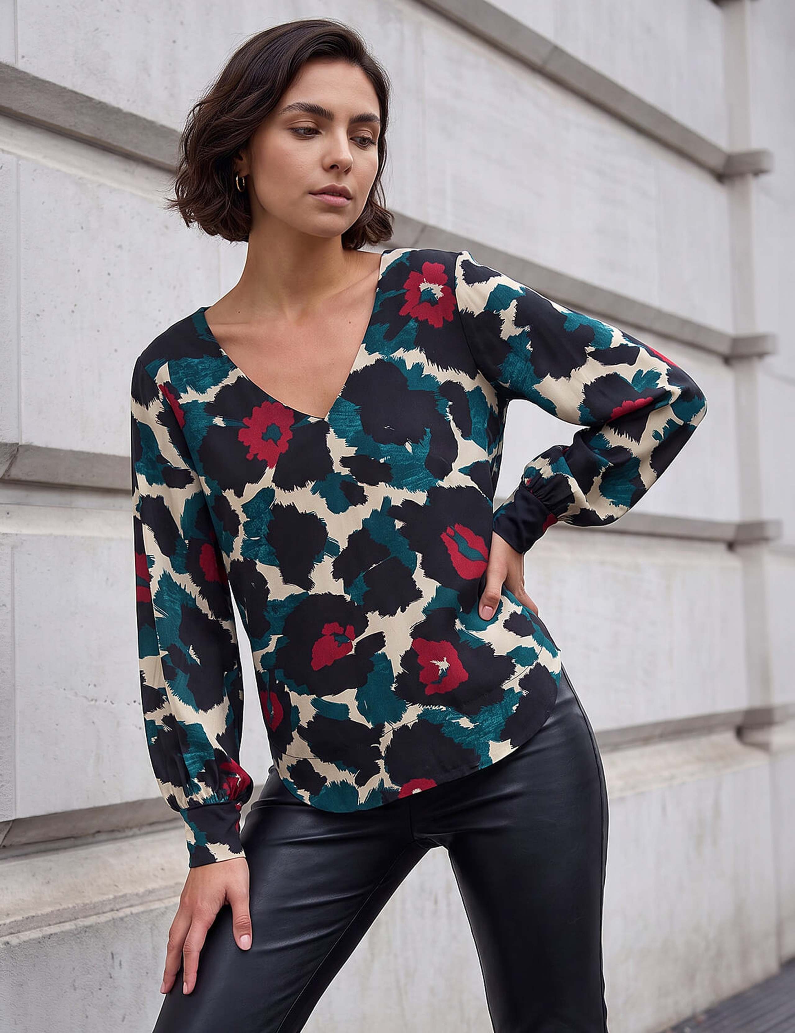 Animal Print V Neck Top