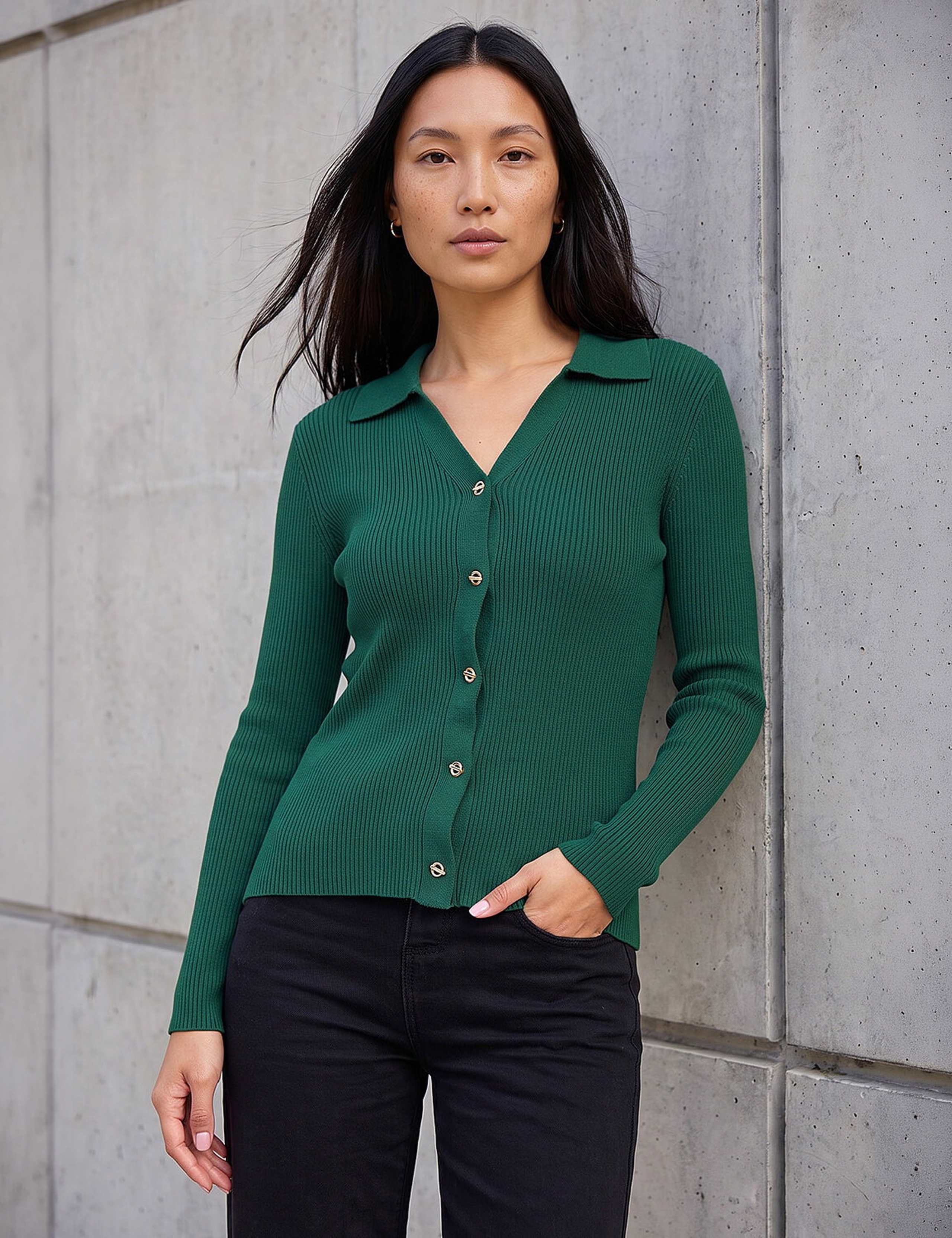 Ribbed Knitted Henley Top