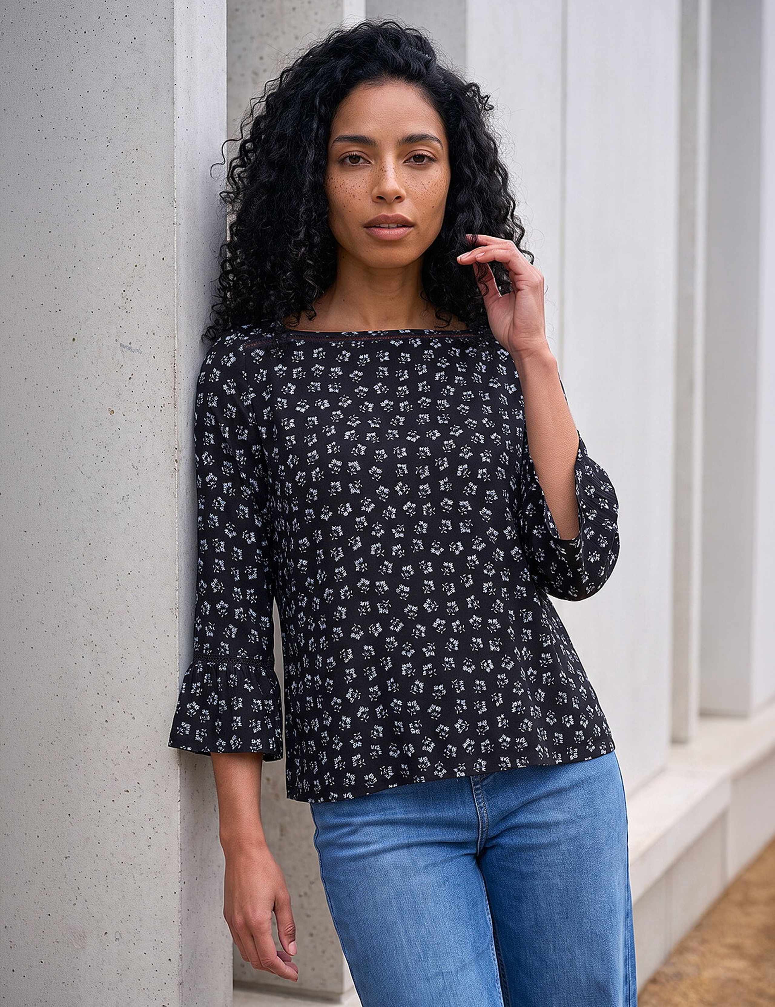 Ditsy Floral Square Neck Top