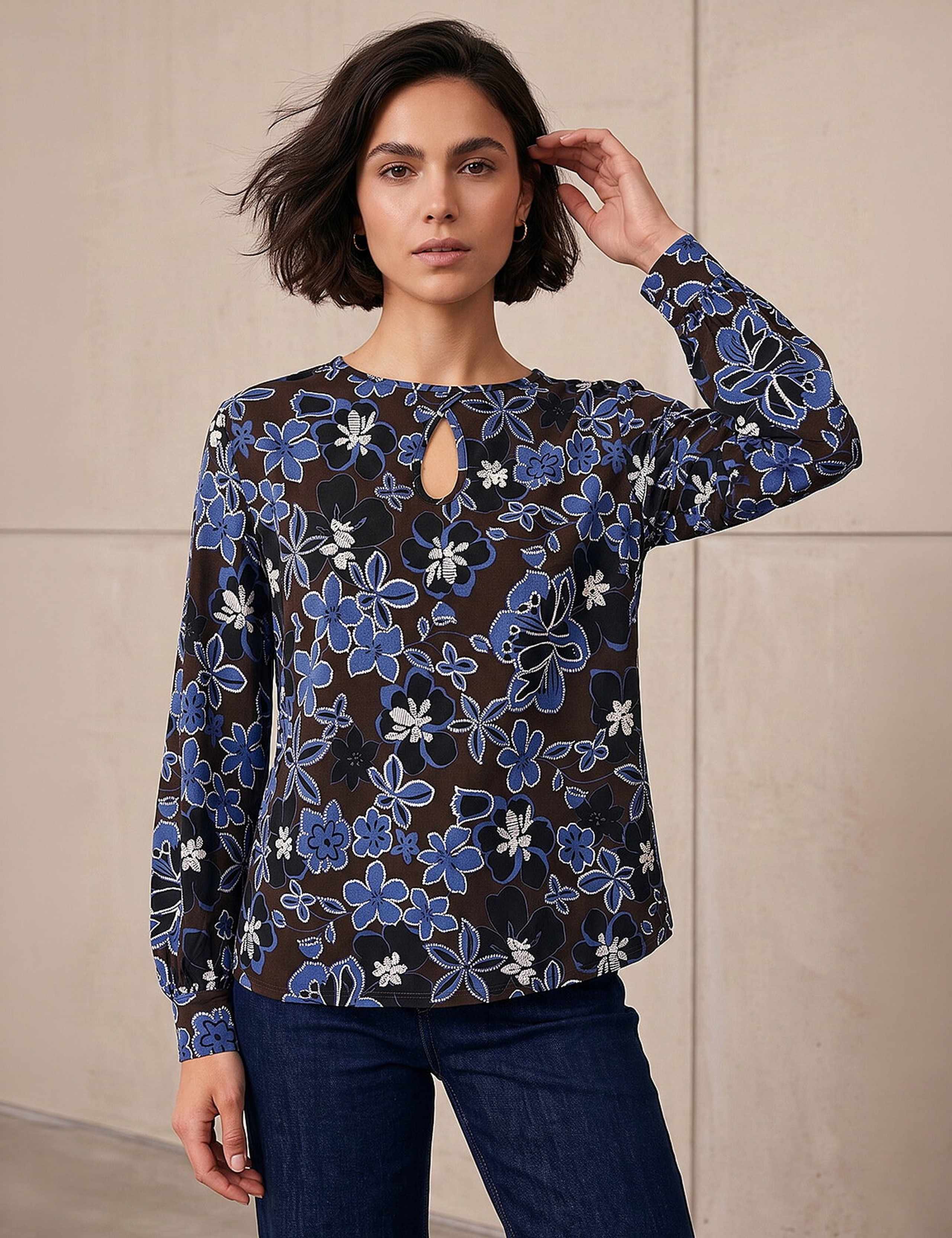 Floral Regular Fit Keyhole Top