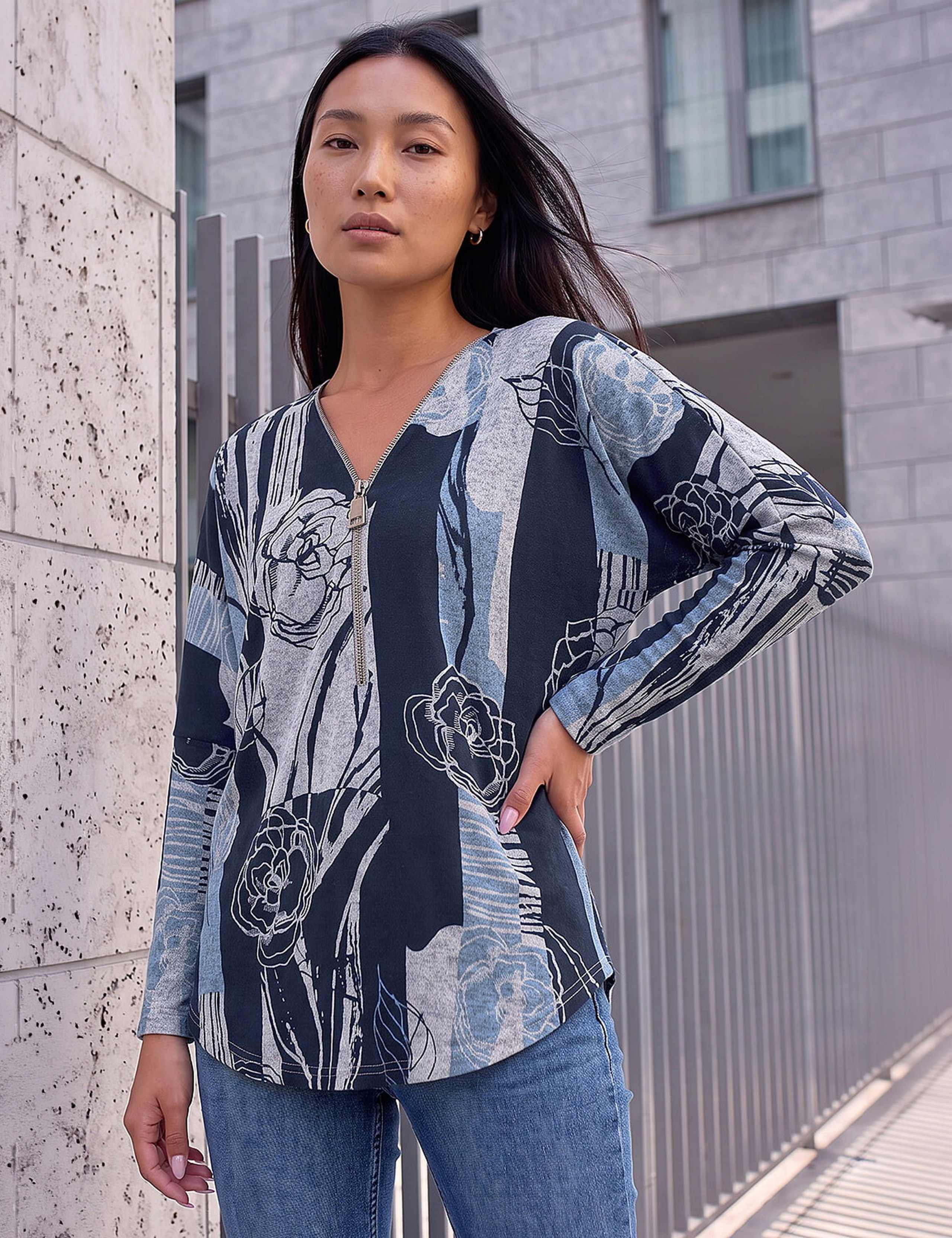 Floral Regular Fit Zip Up Top