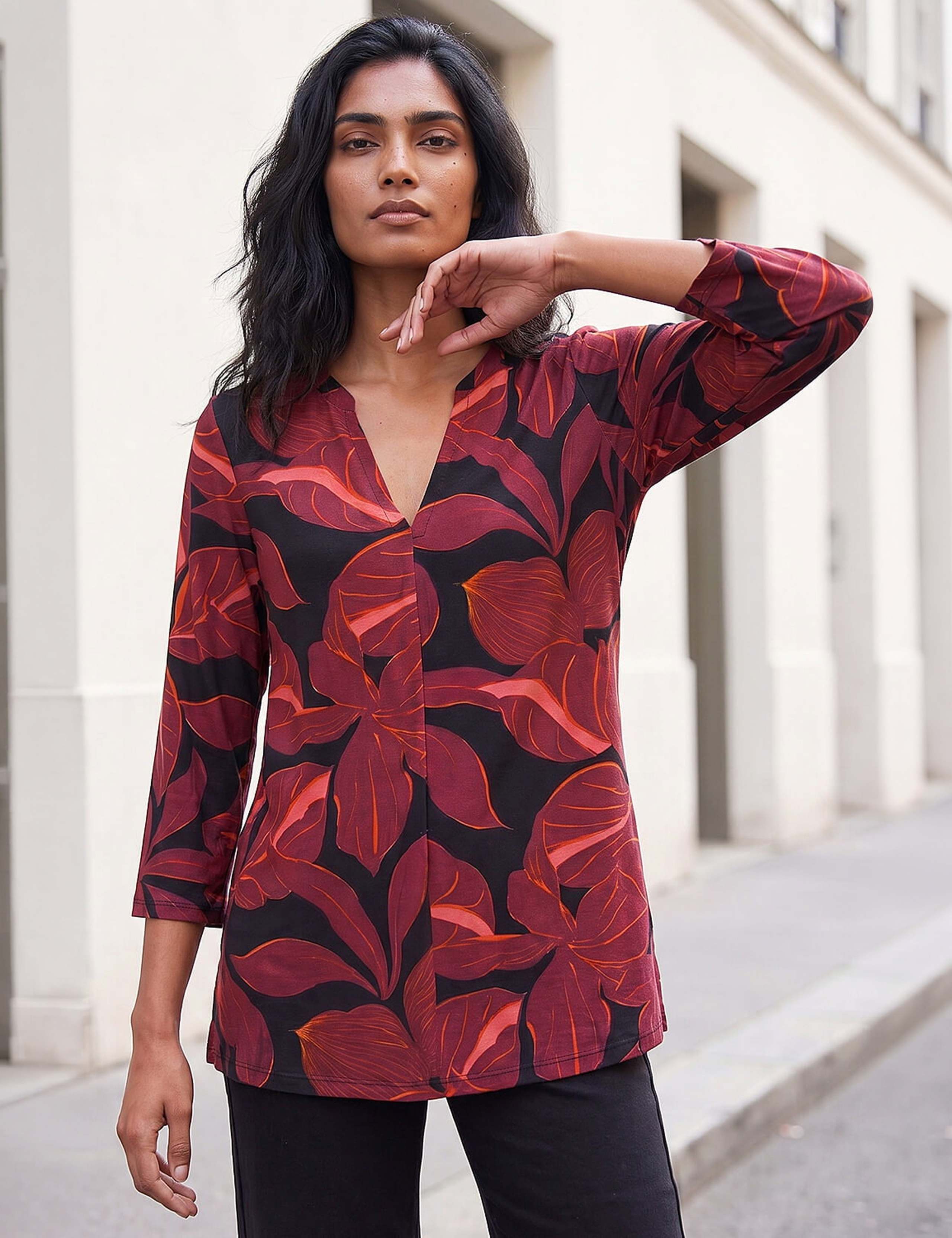 Floral V Neck Stretch Top