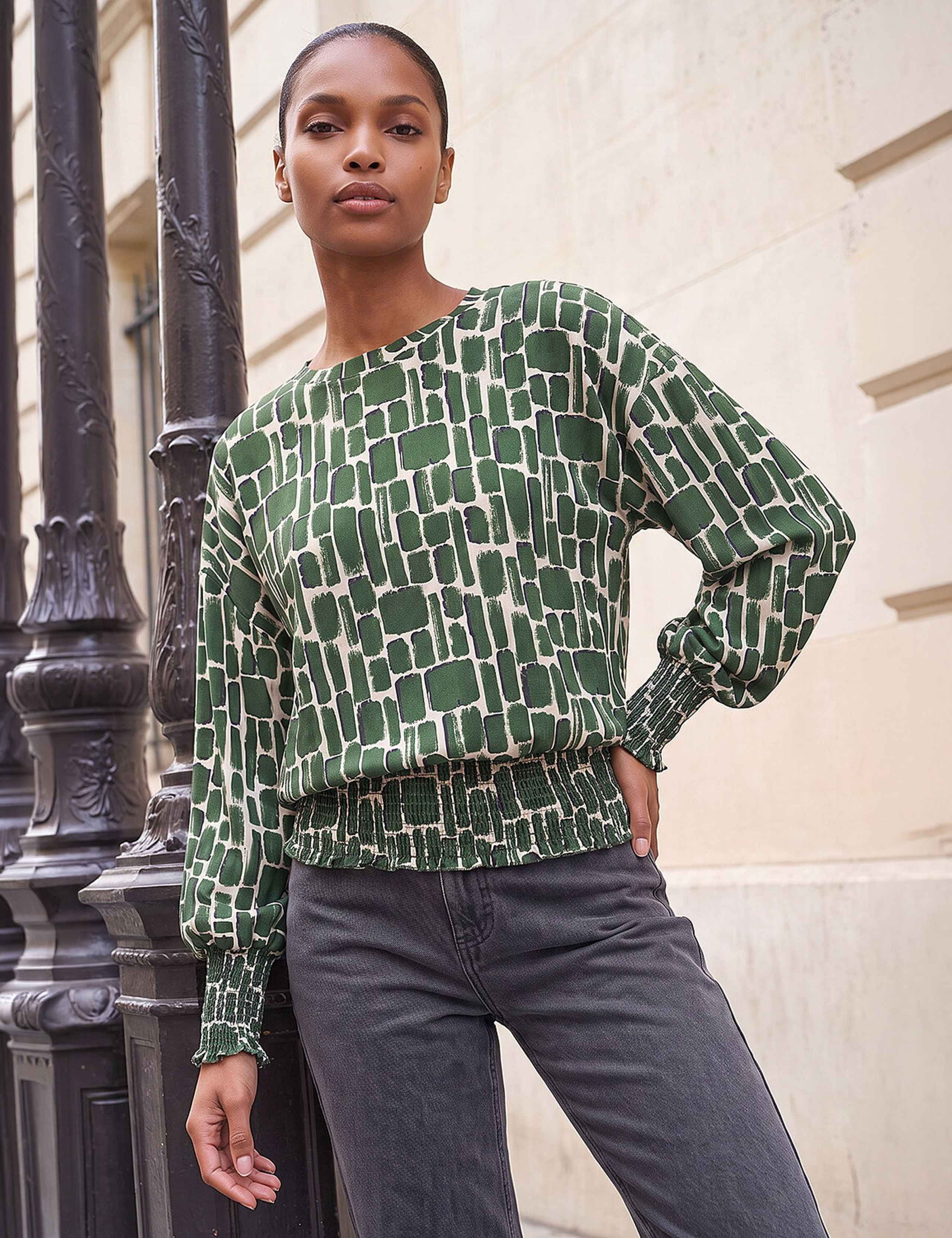 Geometric Shirred Top