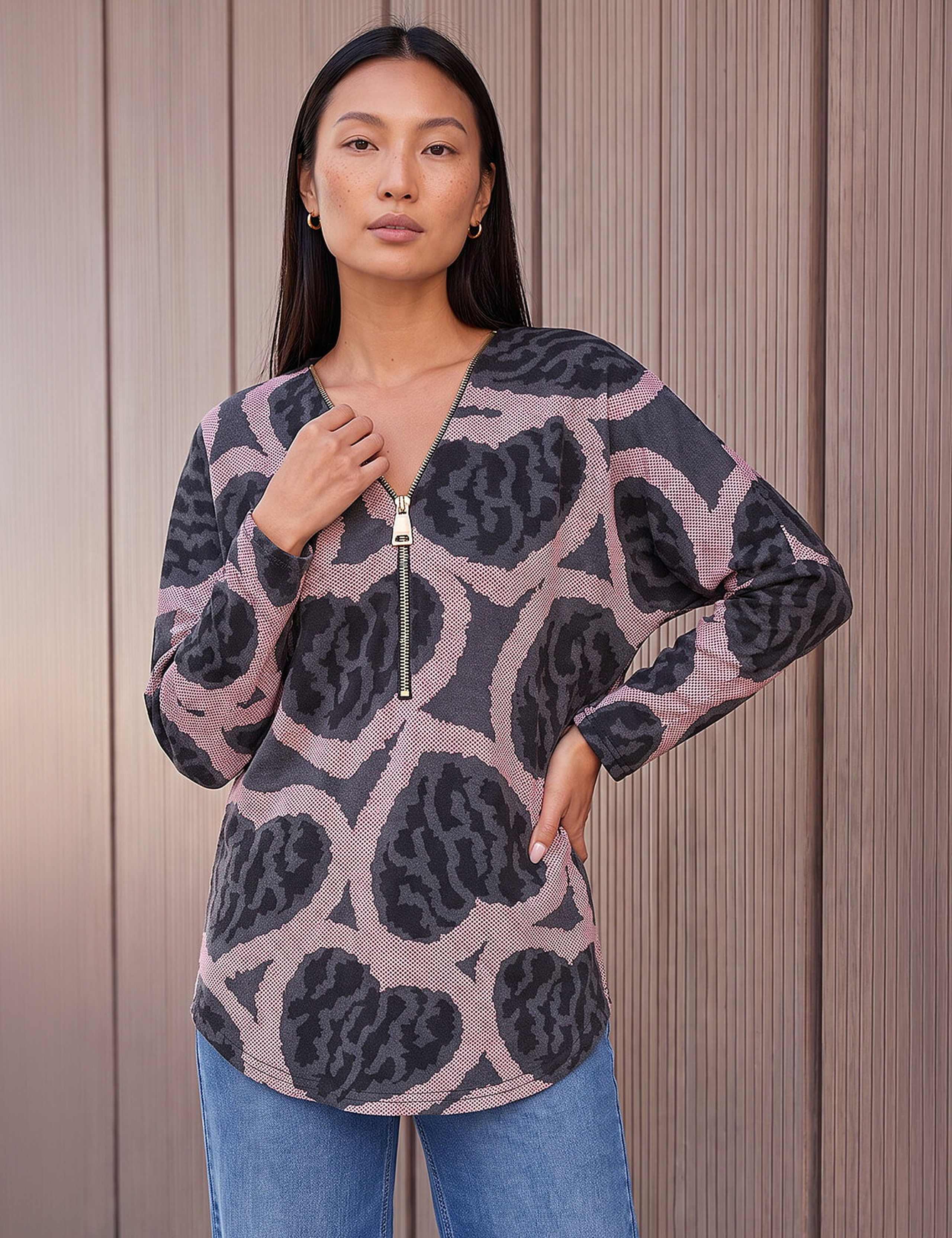 Heart Print Zip Up Top