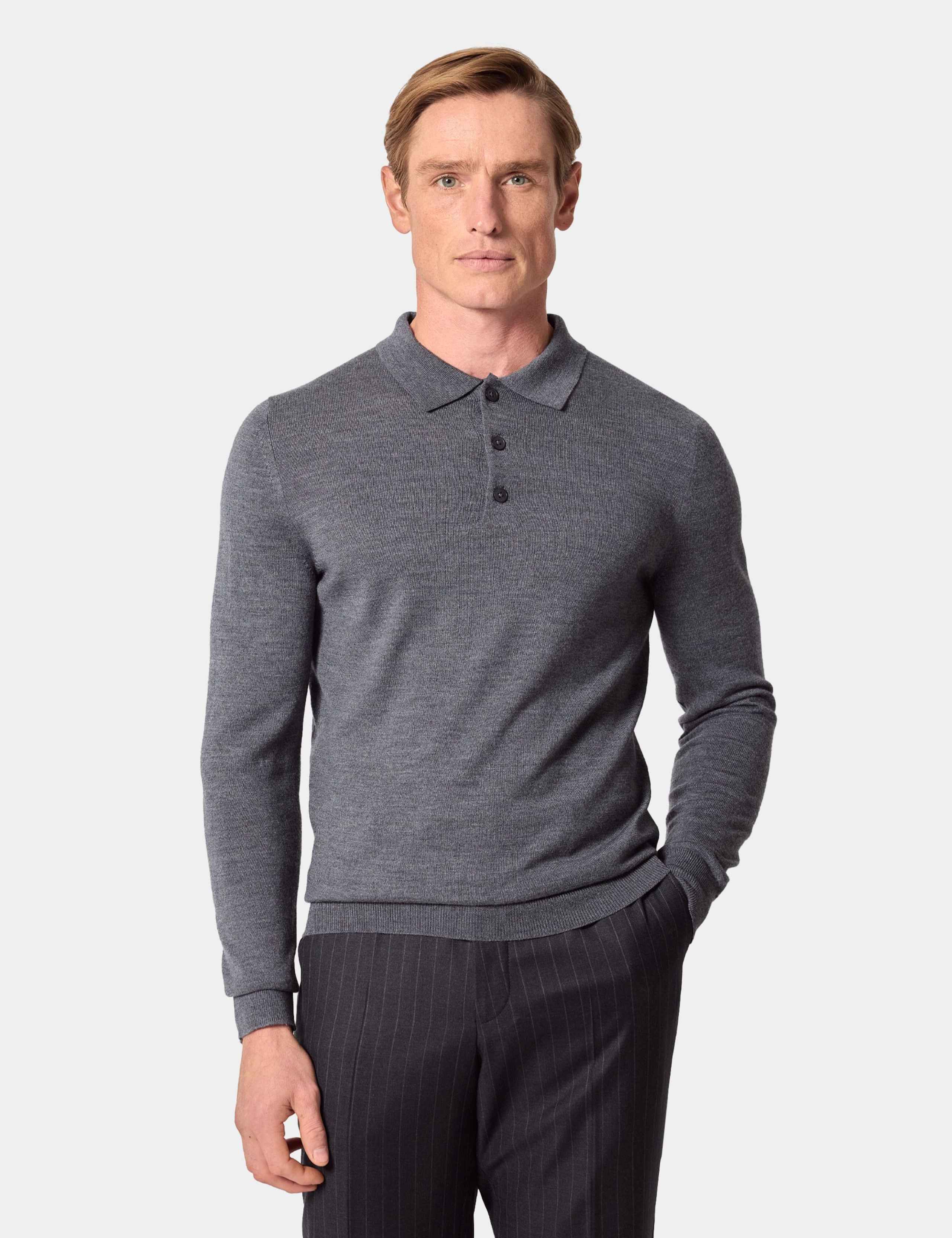 Pure Wool Long Sleeve Polo Shirt