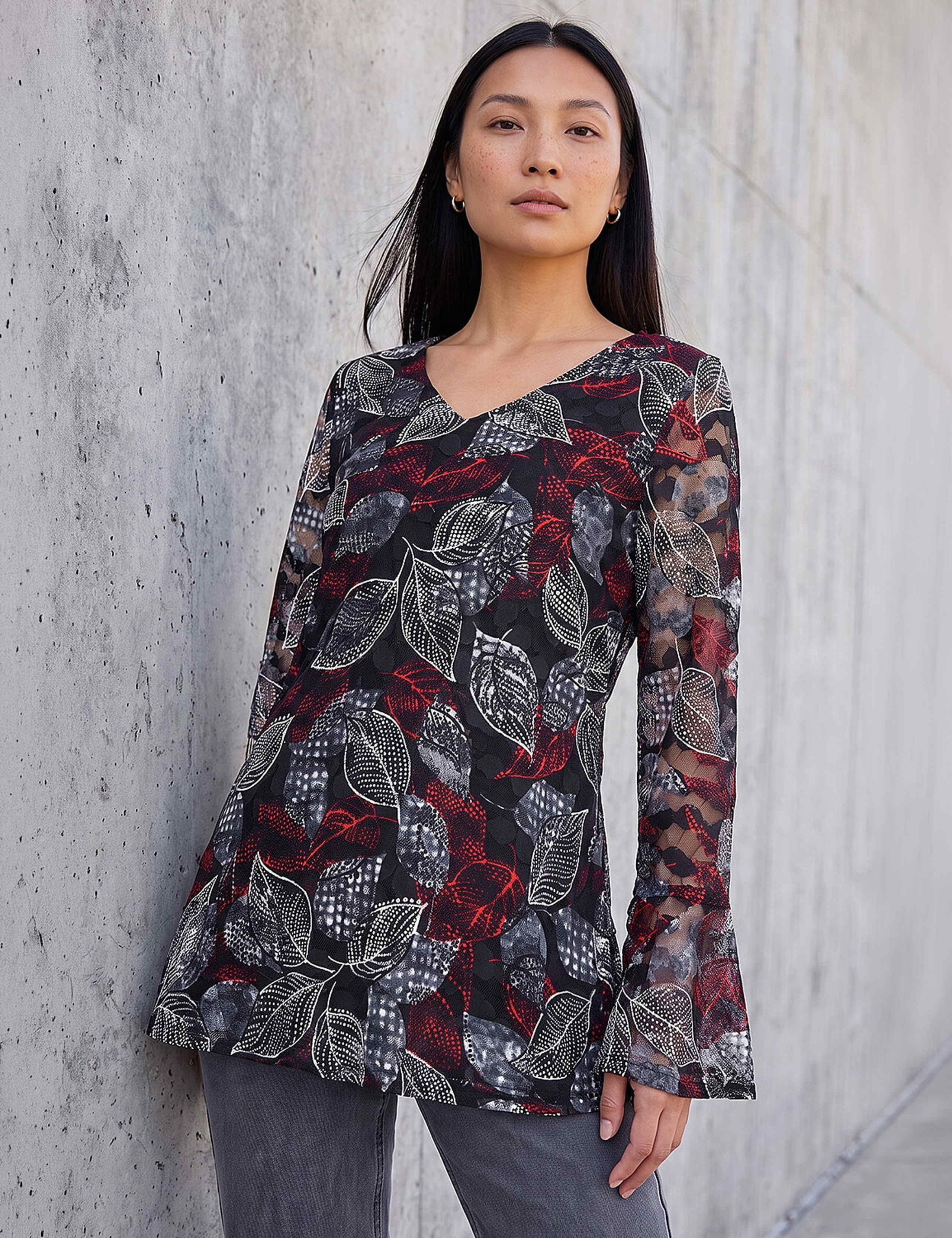 Lace Printed V Neck Top