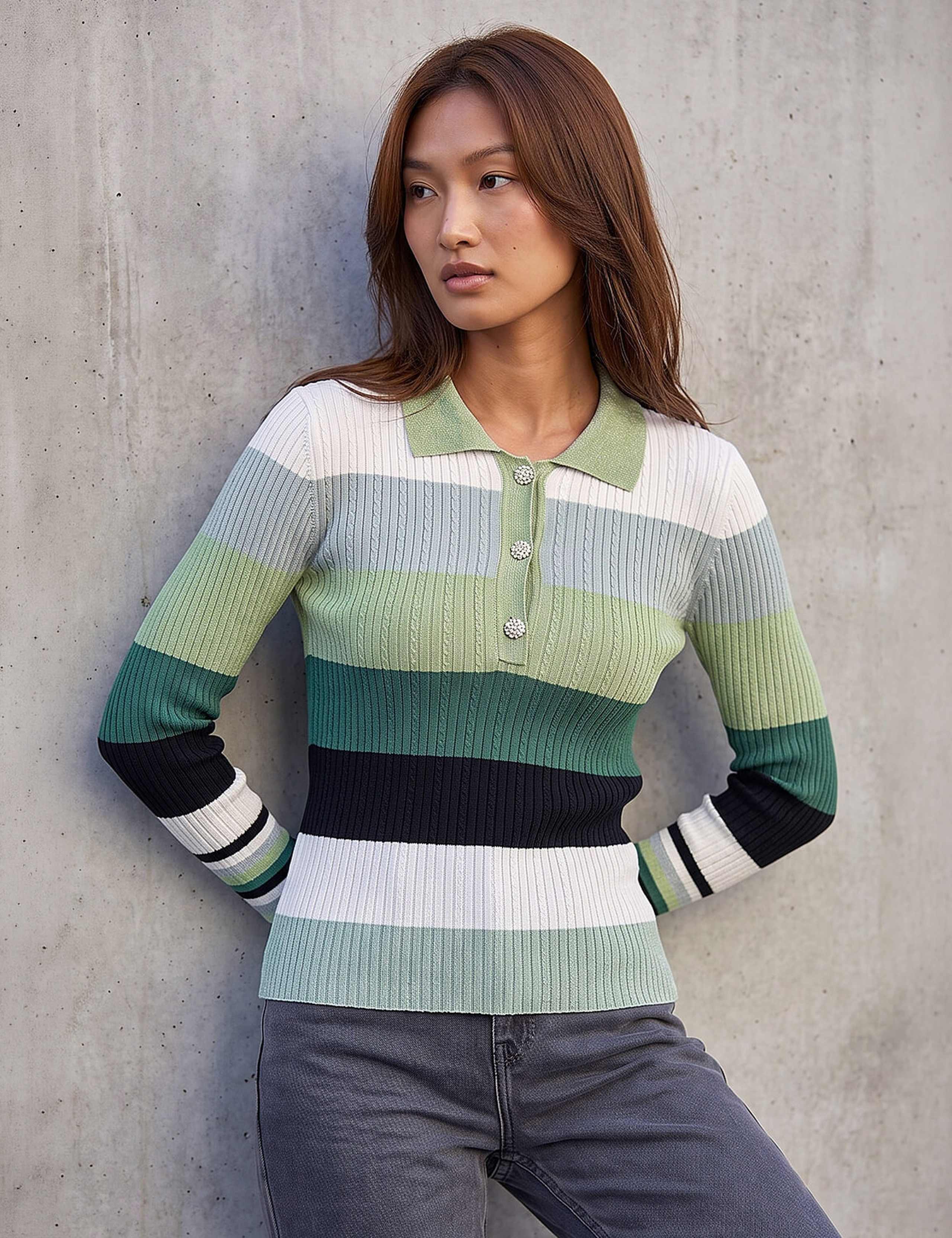 Striped Collared Regular Fit Top