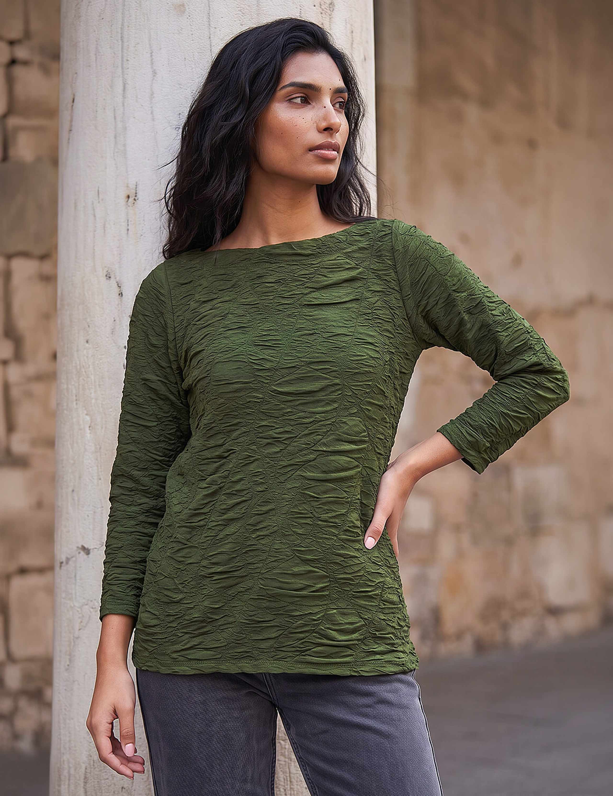 Textured Slash Neck Top
