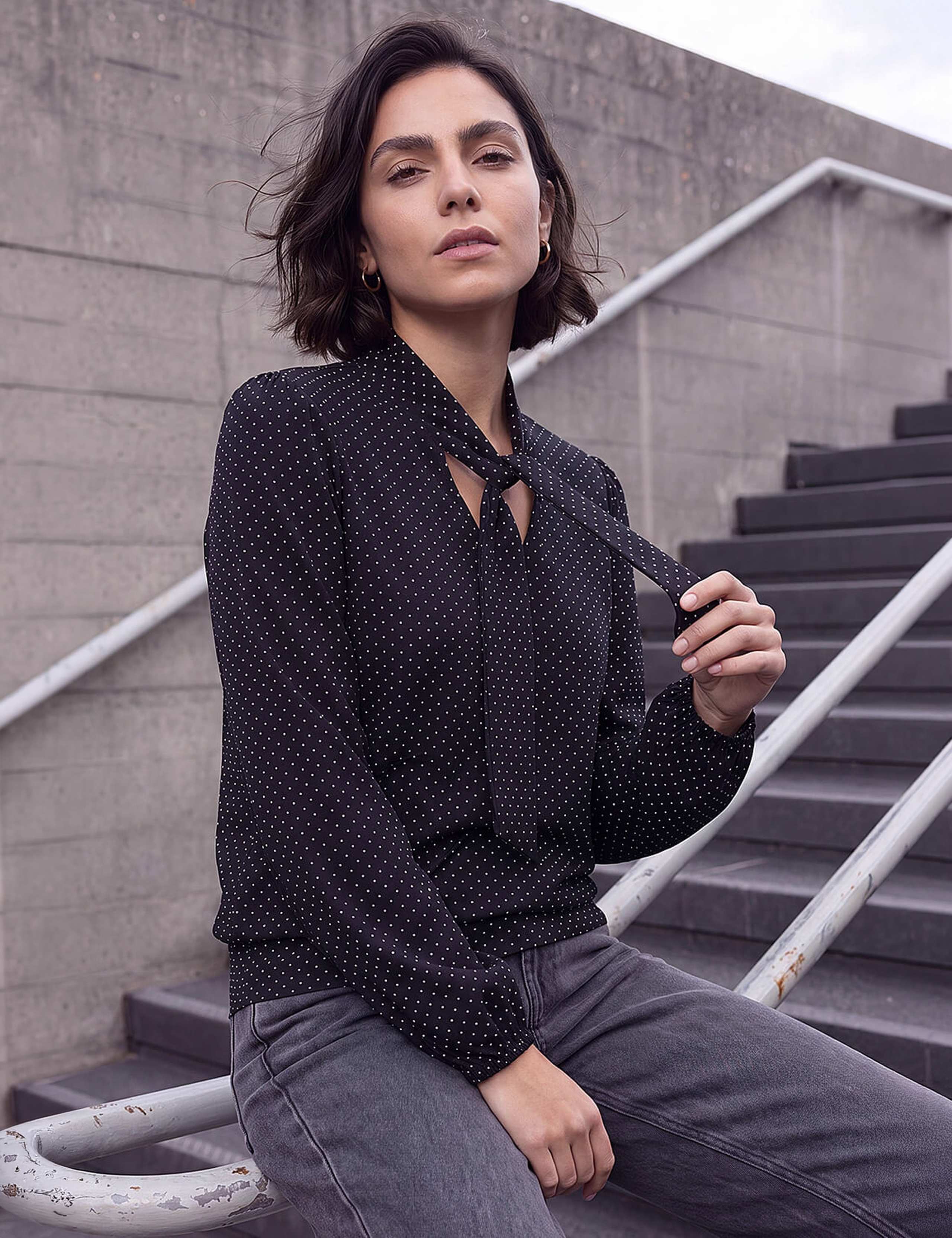 Polka Dot Tie Neck Top
