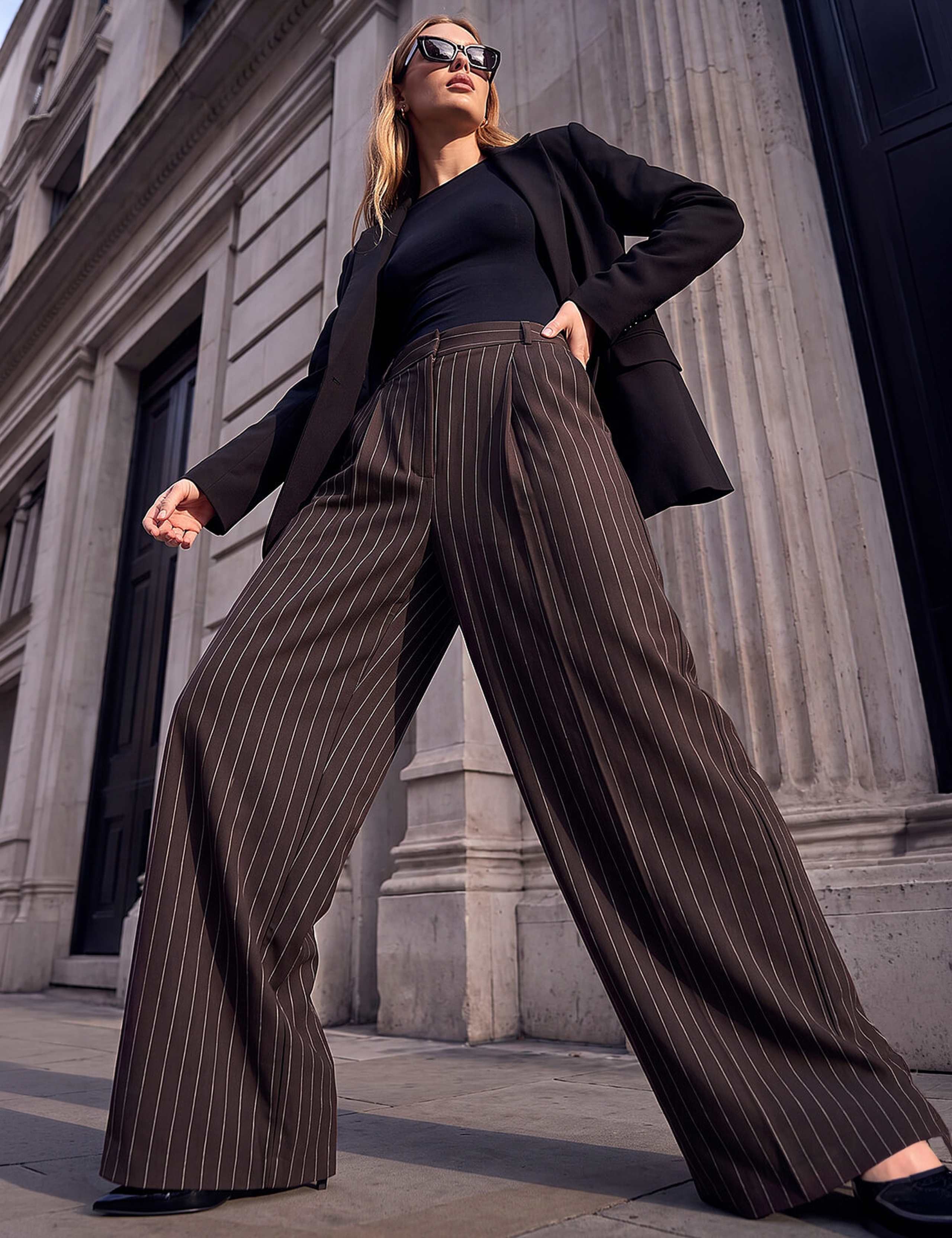 Pinstripe Wide Leg Trousers